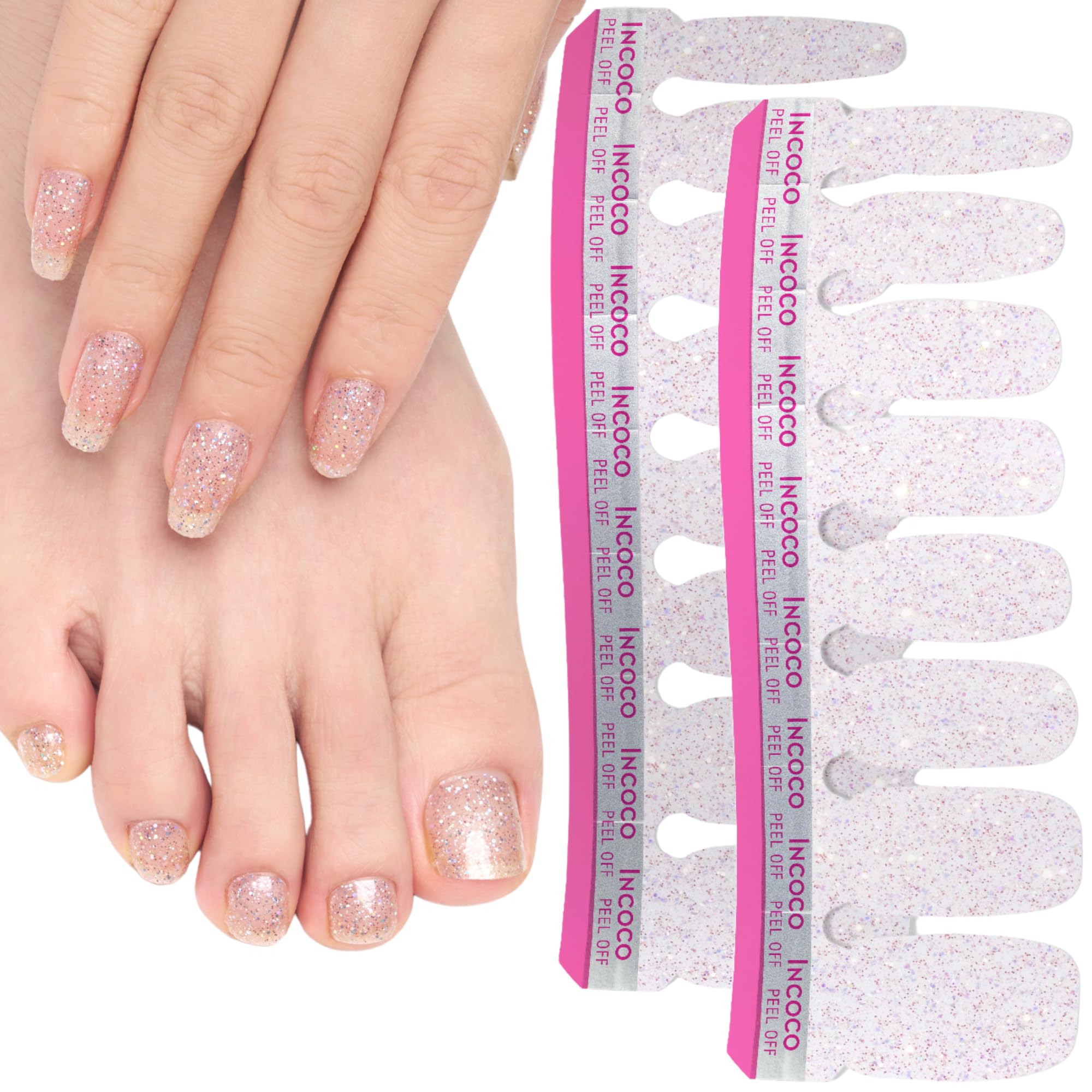 【送料無料】INCOCO インココ ネイルシール 貼るだけ マニキュア 硬化不要 キャンディー グリッター Candy Glitter ピンク ラメ ハンド&フット兼用 速乾 ペディキュア 色：ピンク