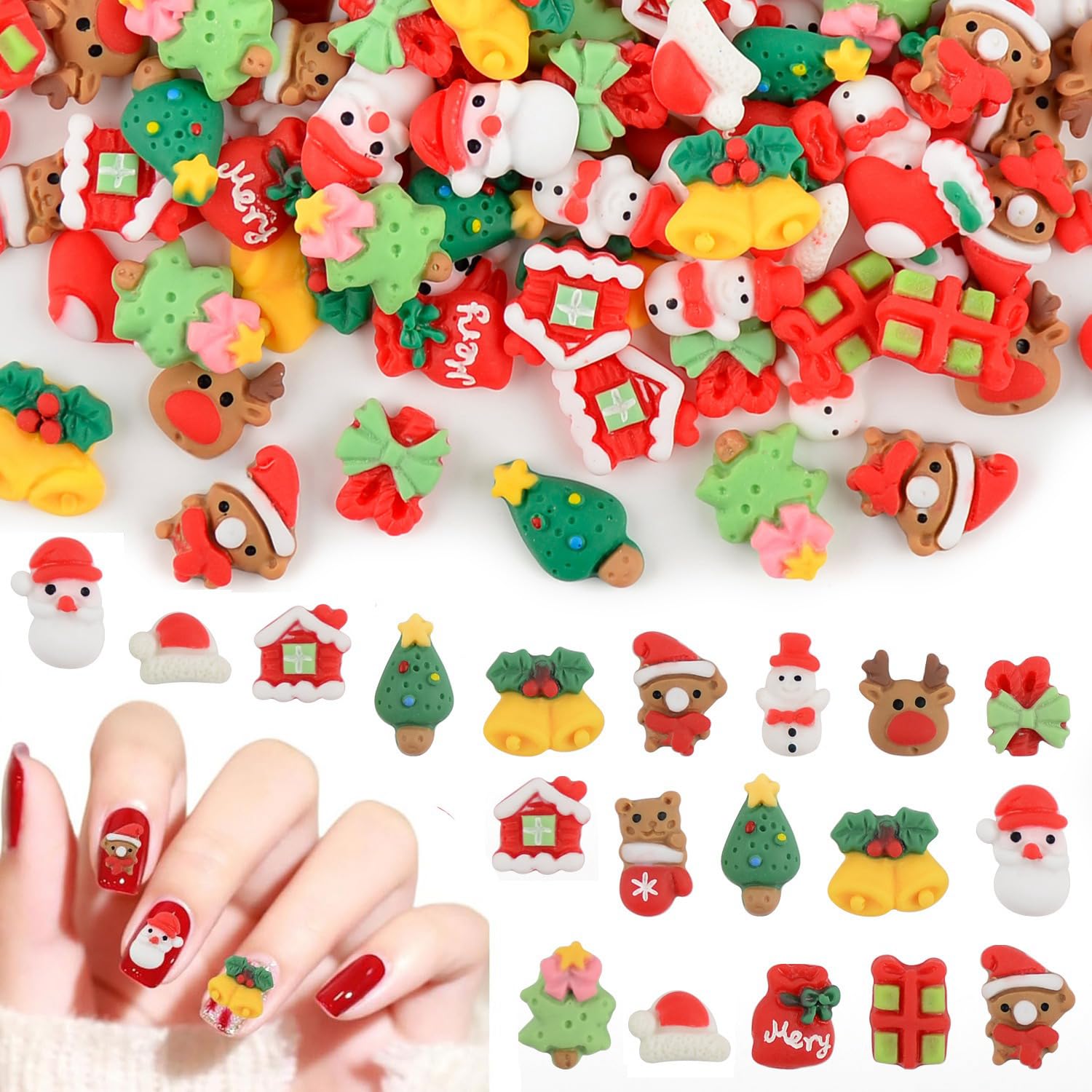 【送料無料】クリスマス ネイルパーツ 100個セット 3D 立体 可愛い サンタクロース クリスマスツリー ..