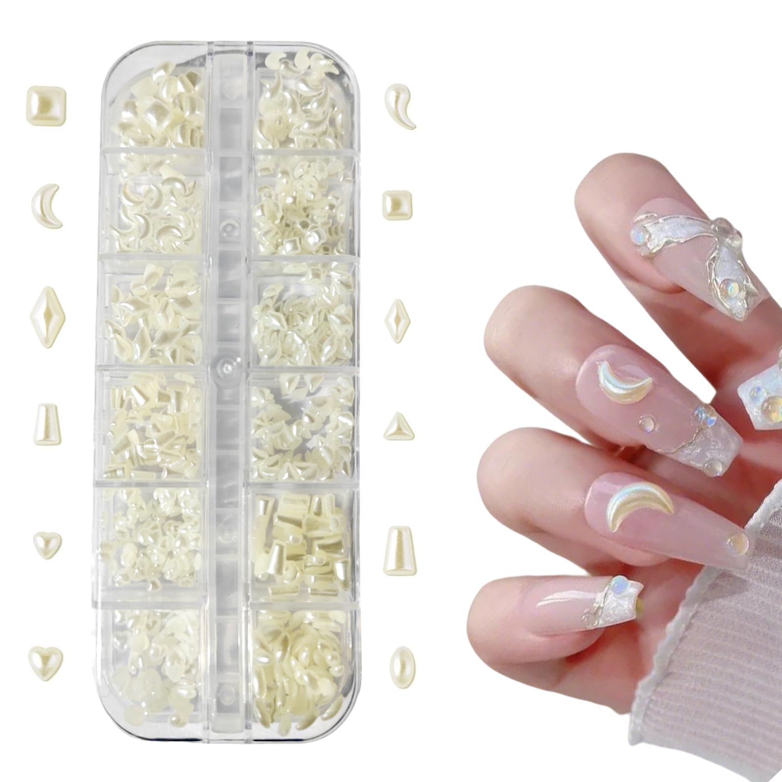 【送料無料】Snmzlc 2 個パール ネイルパーツ アート セット1.5mm〜6mm 半円 ホワイトベージュ極小ミックス パールラインストーン デコパーツ ネ...
