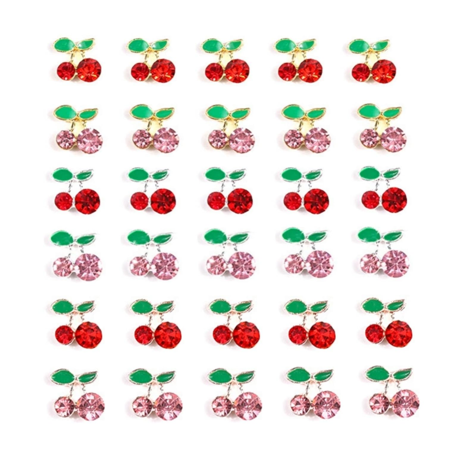 【送料無料】チェリー ネイルパーツ ラインストーン 30個セット 可愛い さくらんぼ パーツ 3D フルーツ 果物 ラインストーン レッド ピンク ネイル ジュエリー デコパーツ 色：赤+ピンク、サイズ：8mm