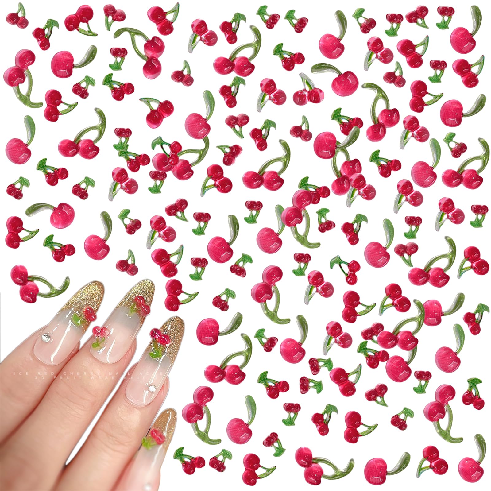 【送料無料】ネイルパーツ チェリー 200個セット 3D 立体 さくらんぼ ネイルストーン 可愛い チェリー 樹脂パーツ ジュエリーパーツ ジェルネイル レジン用 ネイルアート デコパ ーツ ハンドメイド DIY 手作り 色：レッド