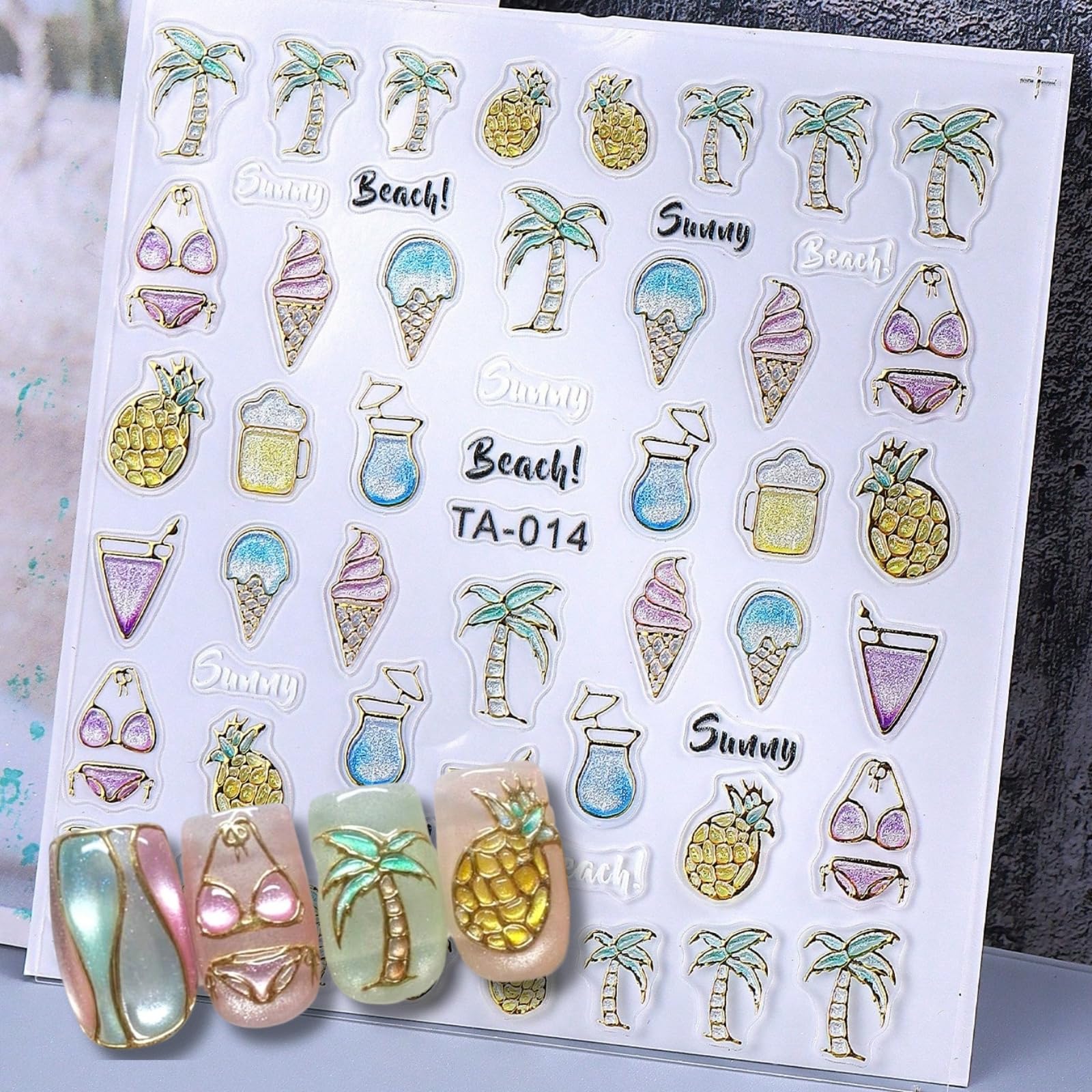 【送料無料】trekko ネイルシール 夏 海 水着 パイナップル ヤシの木 英字 パーツシール 1枚入り 色：..