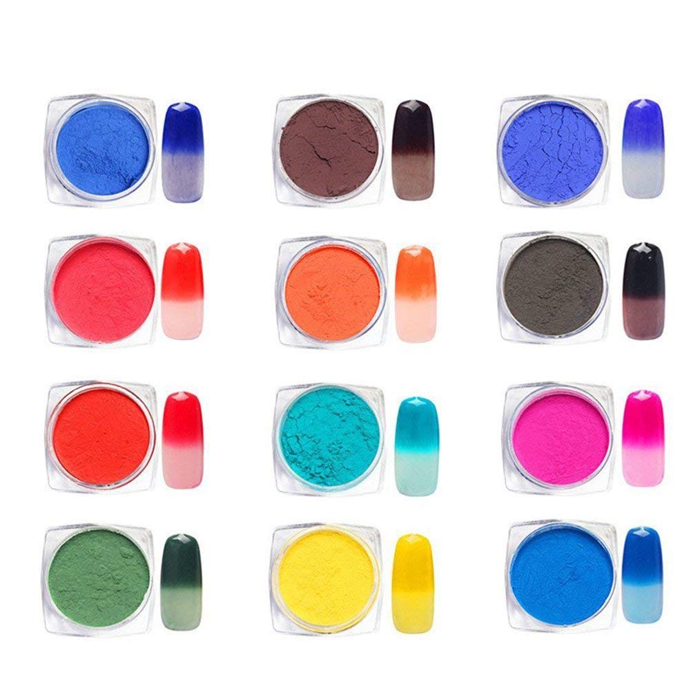 【送料無料】12色セット 温度によって色が変わるパウダー 変色ネイルパウダー ネイルパーツ ジェルネイル ネイルアート1g入り 色:混合カラー、サイズ:1グラム...