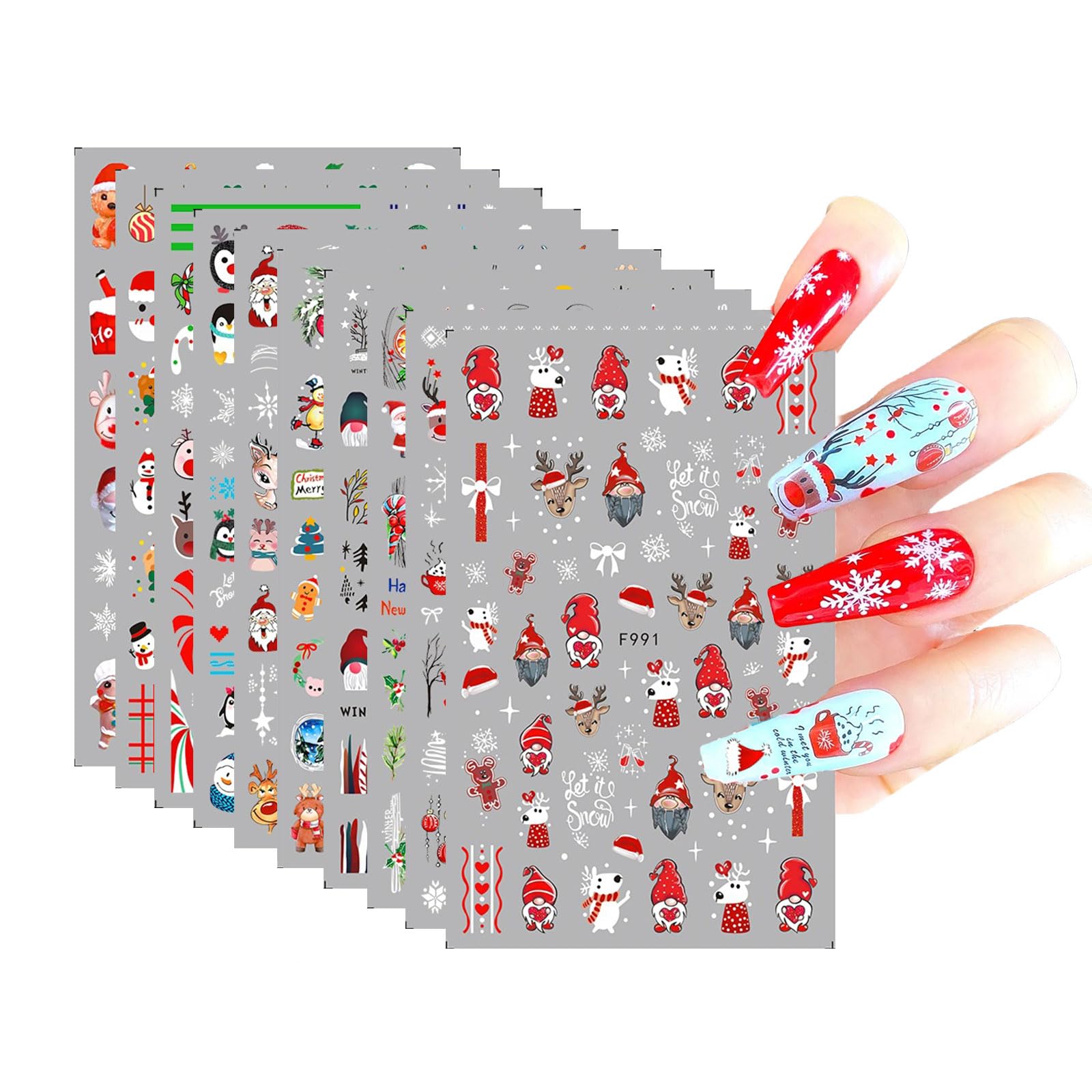 【送料無料】ネイルシール クリスマス 10枚セット サンタクロース 雪の結晶 雪だるま ジンジャーブレッ..