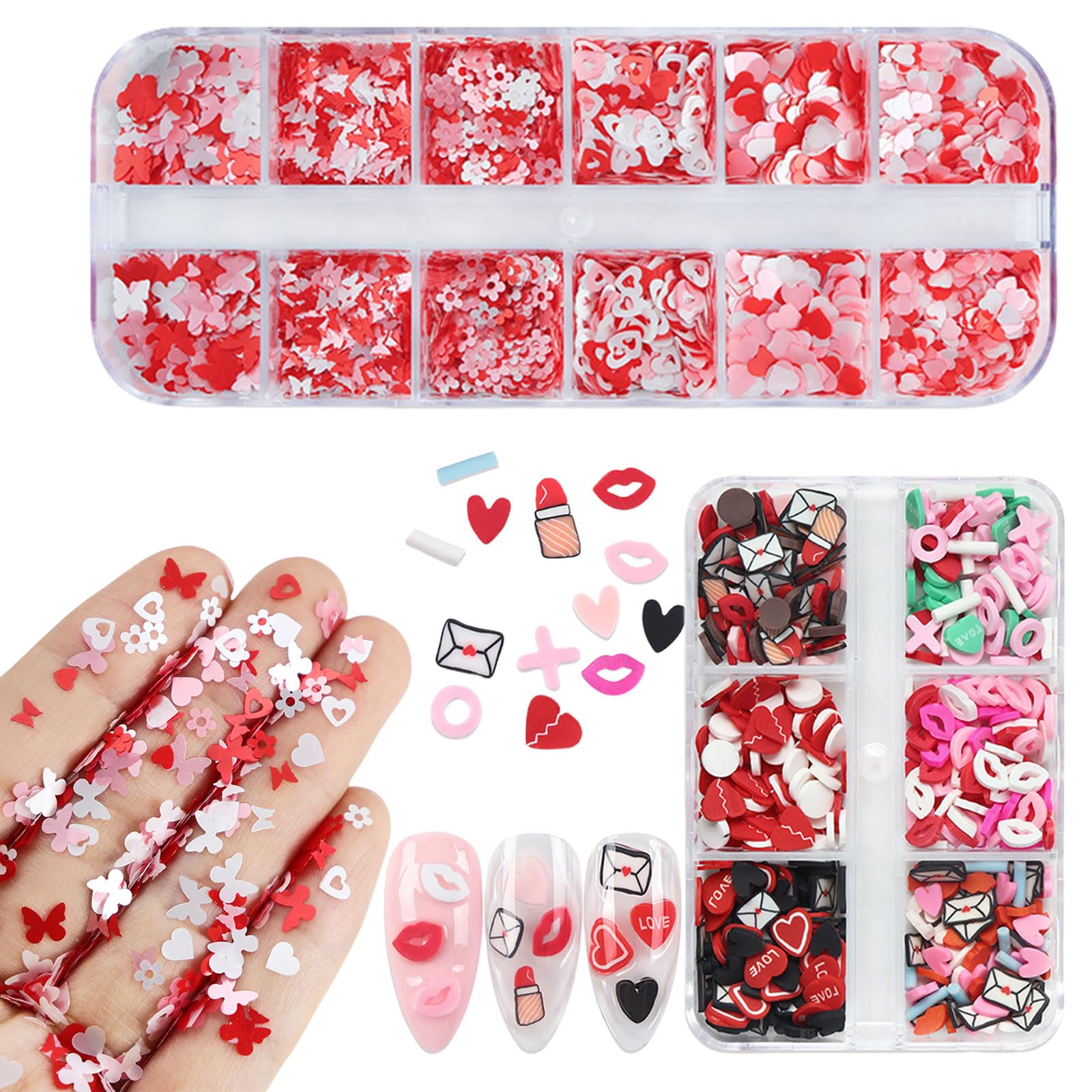 【送料無料】ネイルパーツ 2ケース 極薄 花 蝶 ハート ネイル ホログラム ラメ グリッター 可愛い 唇 ..