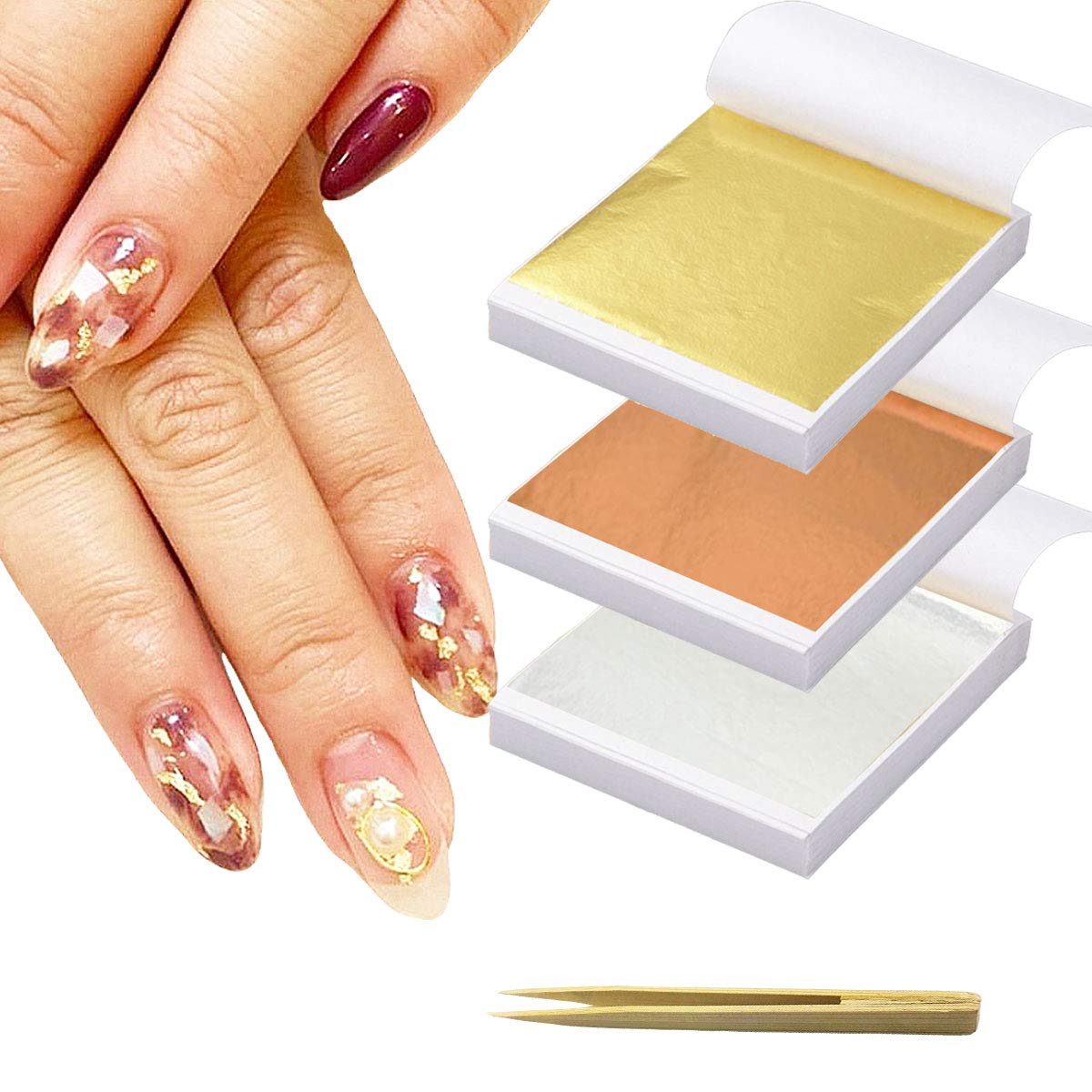 【送料無料】【 たっぷり300枚＆ピンセット付き 】iikuru 金箔 フェイク シート ネイル 金箔シート ゴ..