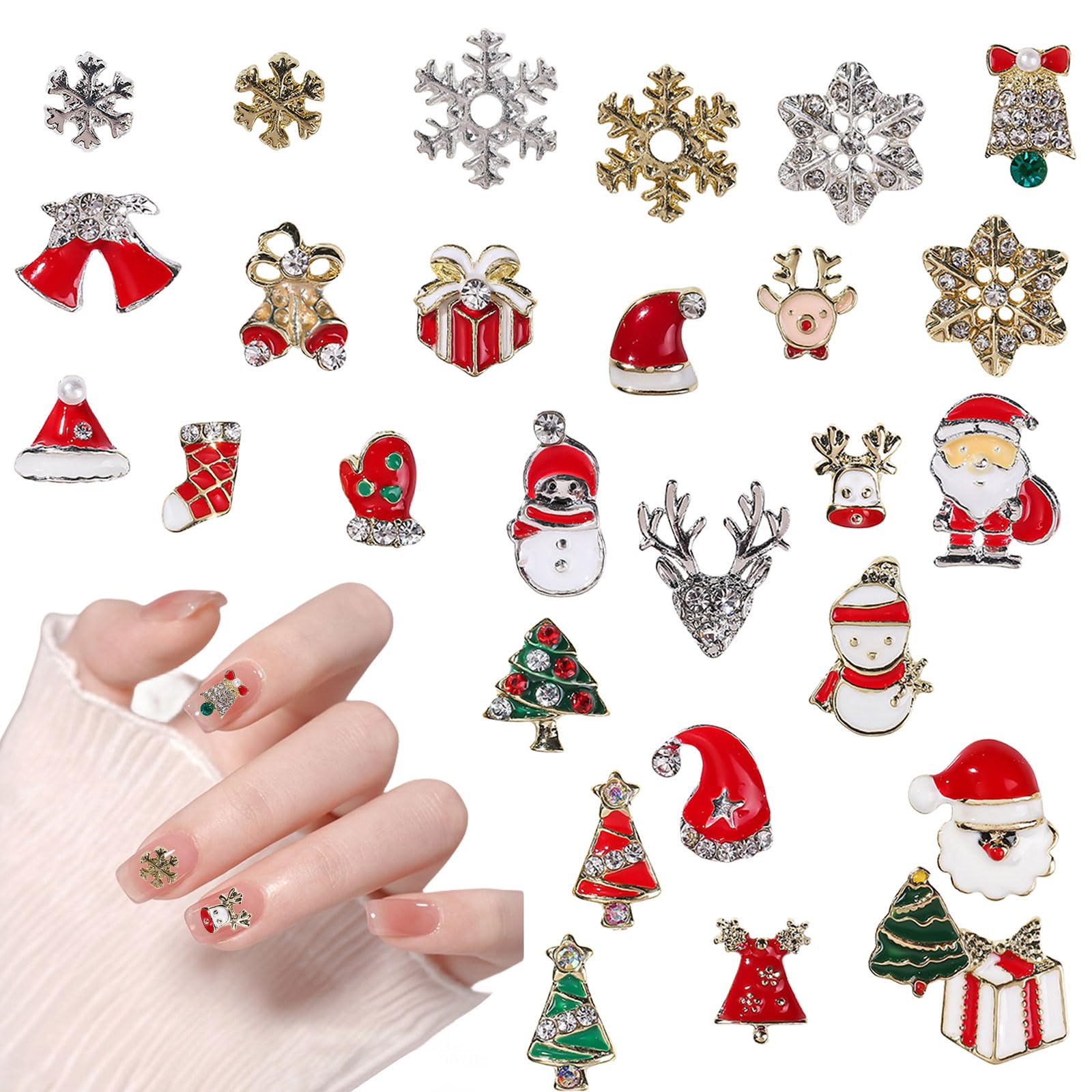 【送料無料】クリスマス ネイルパーツ 28個入り 3D 立体 合金 クリスマスツリー サンタ トナカイ 雪の..