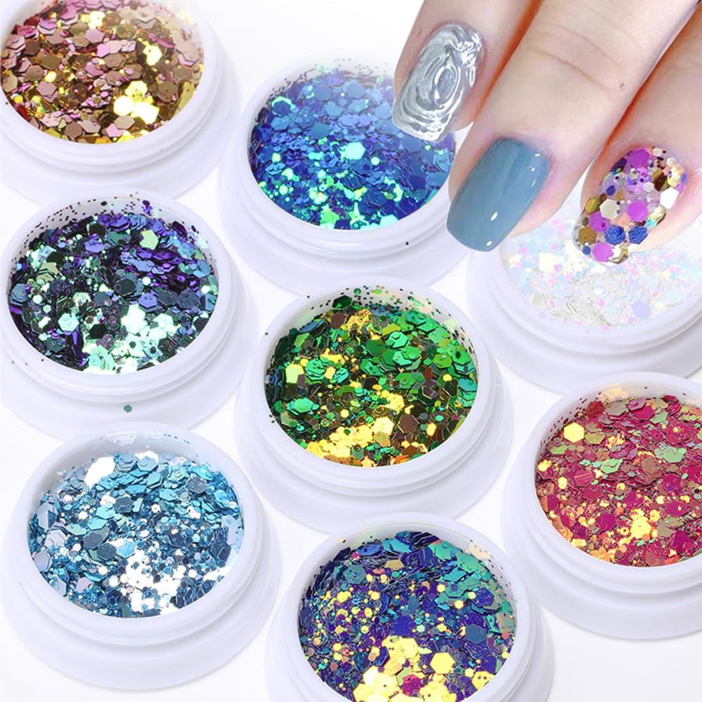 【送料無料】6ボックス オーロラ カメレオン ラメ キラキラ輝く ネイルパーツ ネイルデコ ジェルネイル ネイルアート グリッター 色:カメレオン