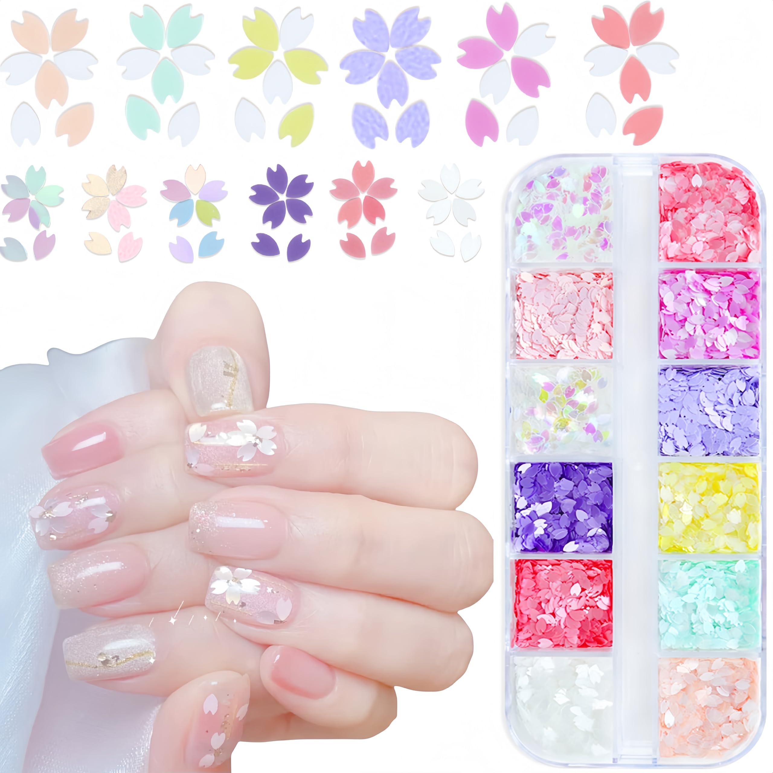 【送料無料】ネイルパーツ 12色 桜のシークイン 桜 ホログラム 立体 ネイルデコパーツ 3Dネイルアート ..