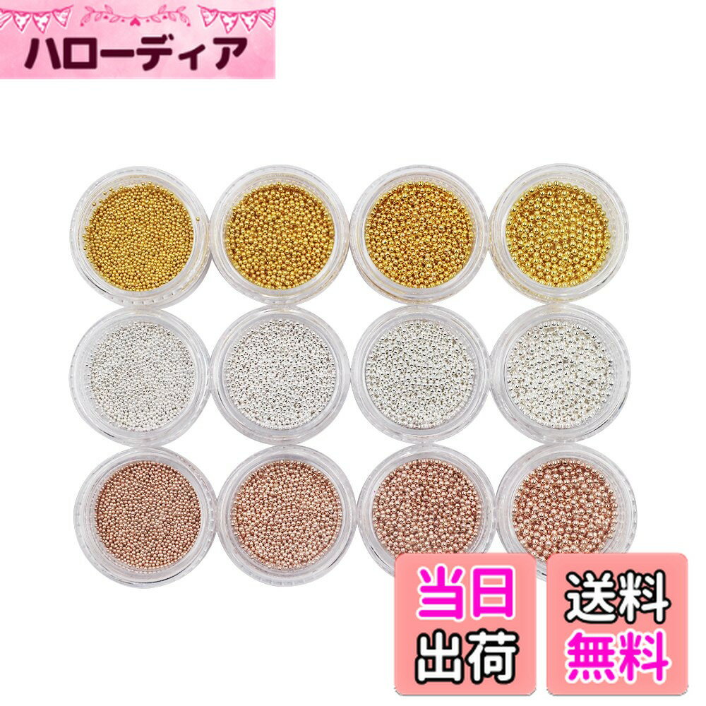 【送料無料】Minejin 3D ネイル アート キャビア ビーズ ゴールド シルバー 1 mm ミニ メタル マイクロ ボール ネイル アート アクセサリー チャーム DIY 装飾 チップ レディーズ マニキュア用 12カウント (1パ 色：12ポット ミニ ビーズ、サイズ：12カウント (1パック)