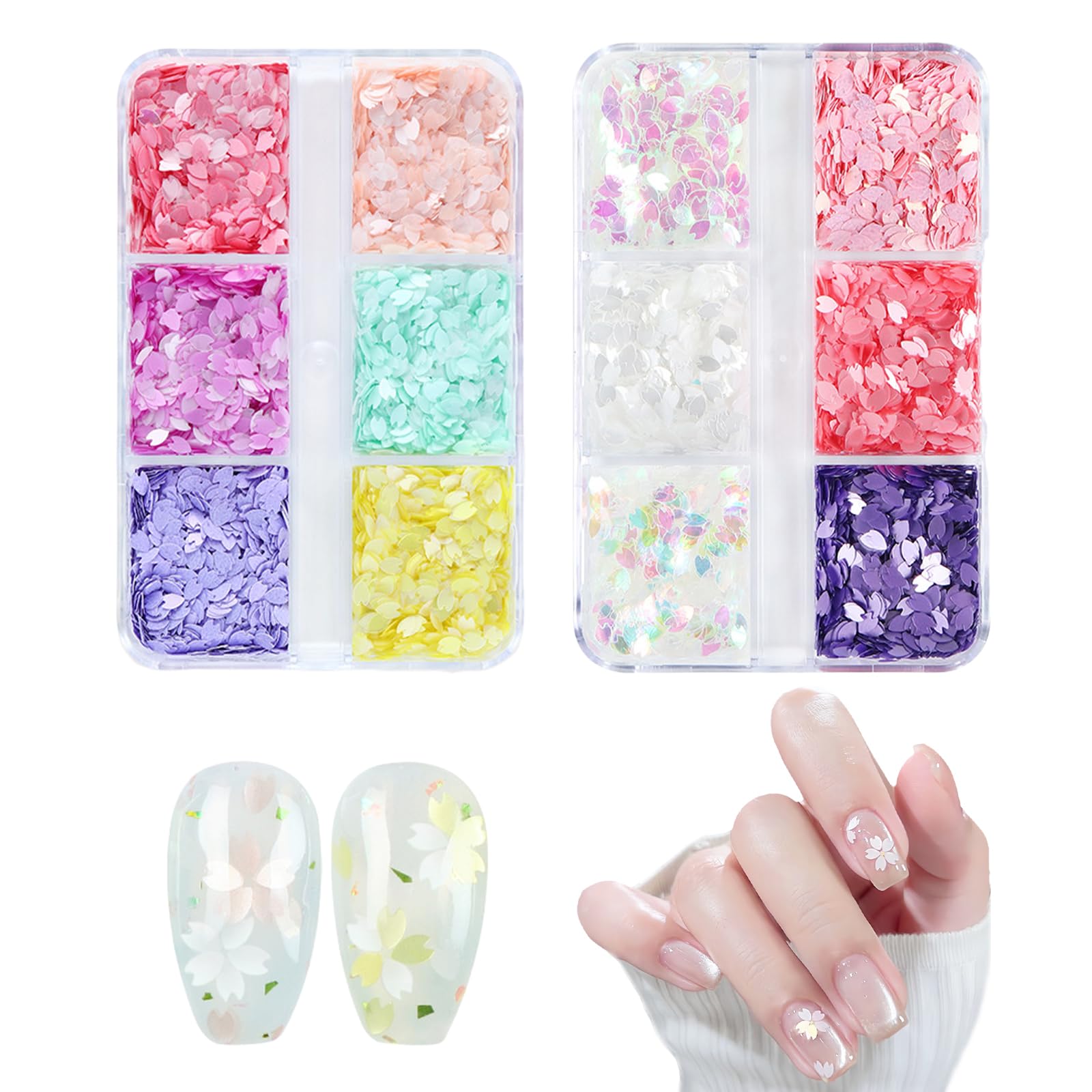 【送料無料】Coollooda ネイルパーツ ネイルスパンコール【2個入り 12色 薄型 収納ケース付き】 桜のシ..