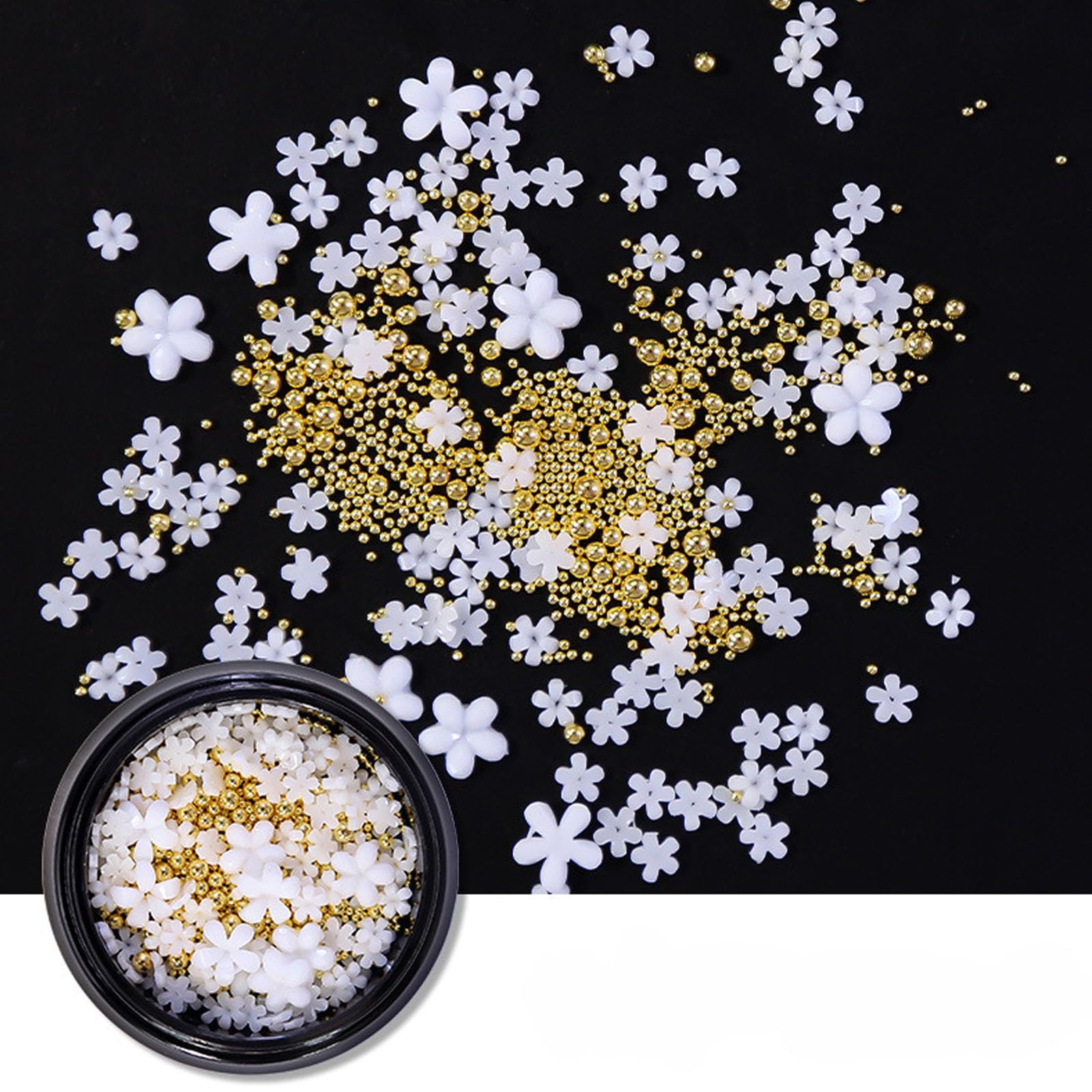 【送料無料】Mirhua ネイルパーツ 花 3D 立体 セット ネイルアート ネイルデザイン レジンパーツ ネイルフラワー レジン ブリオン ゴールデンビーズ 白 花パーツ ジェルネイル 色：金, 白