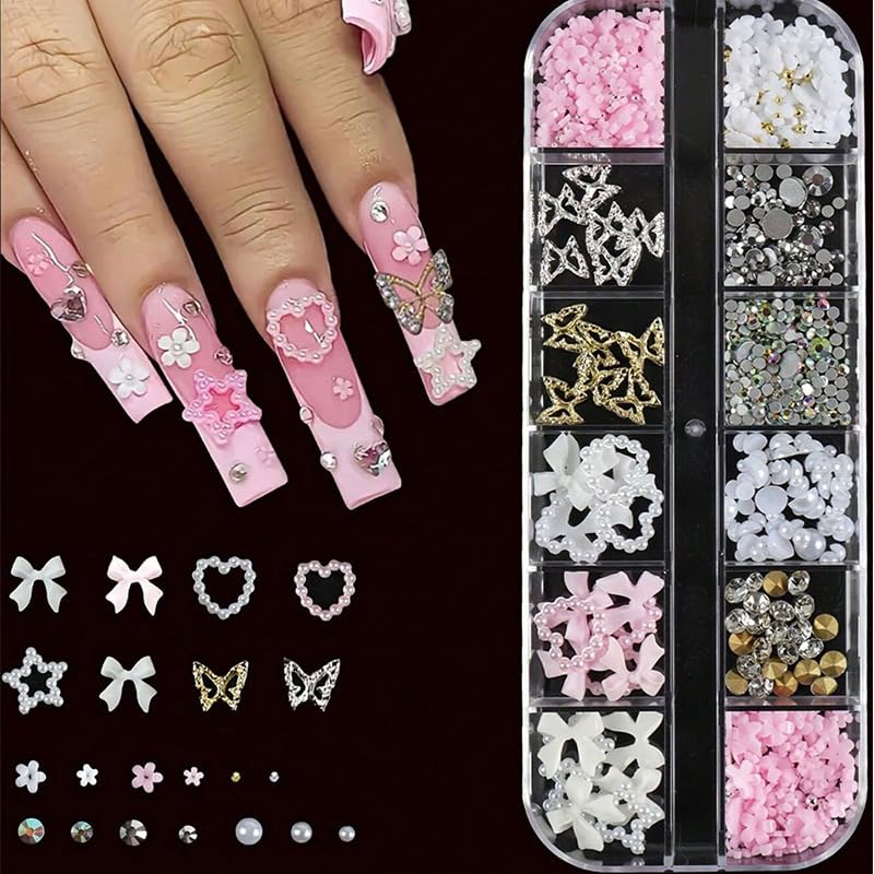 【送料無料】ネイルパーツ 蝶結び&ハート 1ケース入り 可愛い 大きい ネイルパーツ ストーン 3D 立体 リボン デコパーツ 蝶結び ネイルアート ジュエリー...