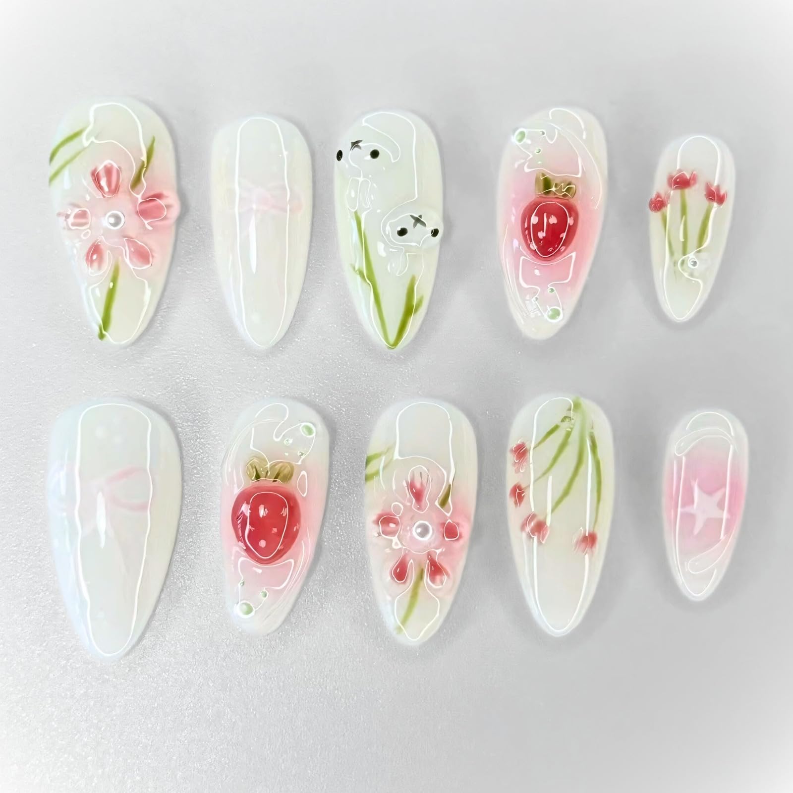 【送料無料】COLORBIRD ネイルチップ ショート ポイント ラウンド 色：ホワイト、ピンク、サイズ：ミディアム