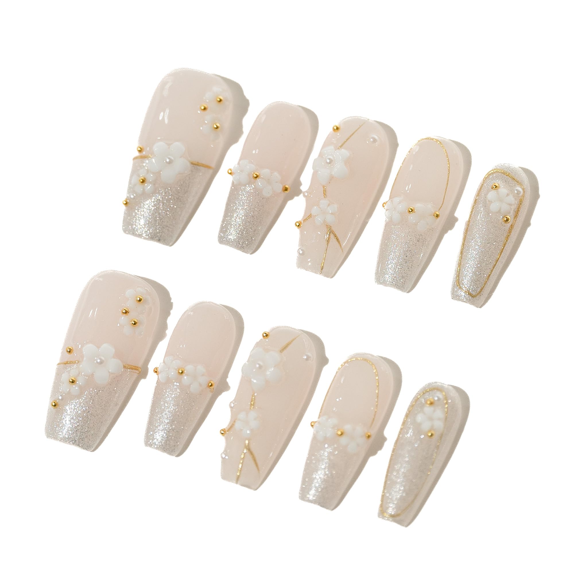 【送料無料】Sun&Beam Nails 手作り ネイルチップ ミディアム ロング バレリーナ 緑 グリーン 蝶 花 人..