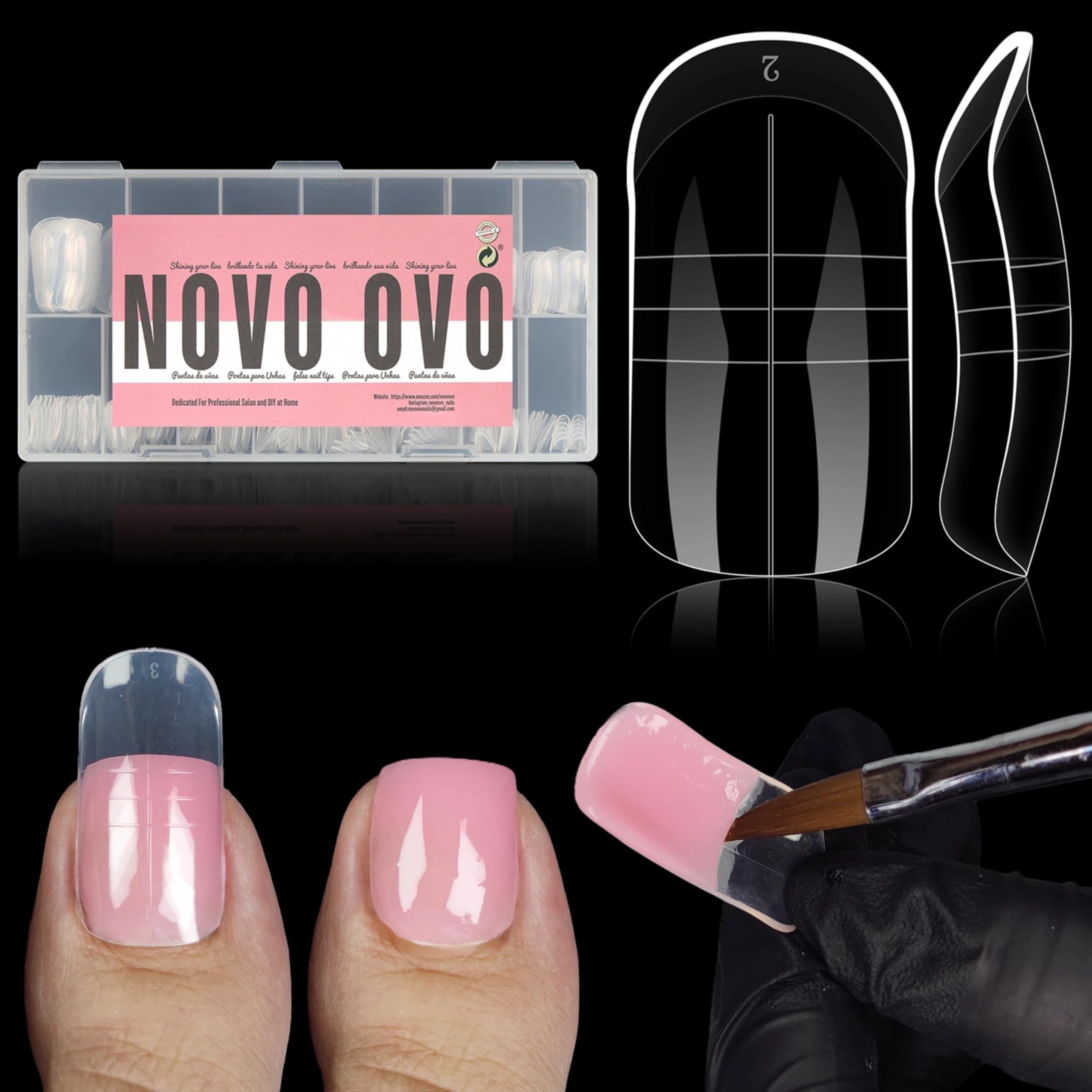 【送料無料】NOVO OVOネイルチップ、つま先用ネイルチップ、カーブフルカバーのダブルマットプレファイルドアクリルソフトジェルネイルエクステンション 色：Toe Dual Nail Forms for Poly Gel、サイズ：medium