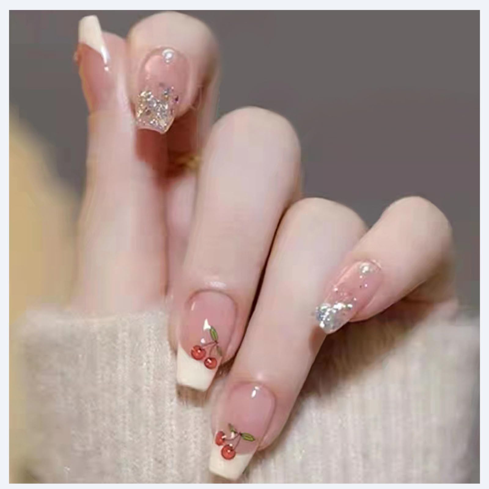 【送料無料】MISS MUMU ネイルチップ 30枚入 ネイルチップ ロング 春夏 シンプル かわいい おしゃれ 人気 和風 ネイルシール 花嫁ネイル 光沢 つけ爪 成人式 結婚式 入学式 卒業式 パーティー できます 色：クリームチェリー-A406、サイズ：M