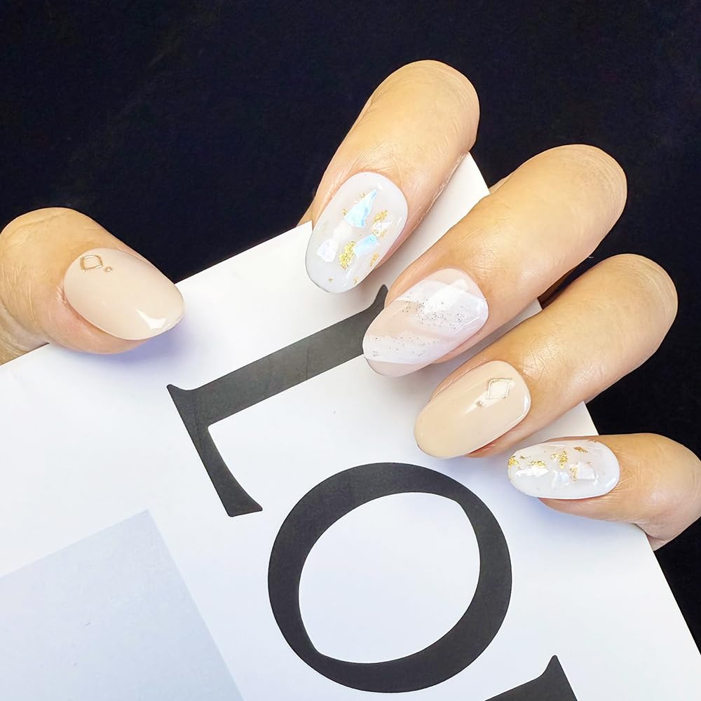 【送料無料】2IM Studio ネイルチップ 10枚入 職人仕上げ 和風ミニマルデザイン 上品シンプル ドット柄 リボン ハート スター 花火モチーフ 手作りサロン級 フォトウェディング 結婚式 成人式 オフィスネイル 卒業写真 デート ショ 色：クリームスターライト、サイズ：M