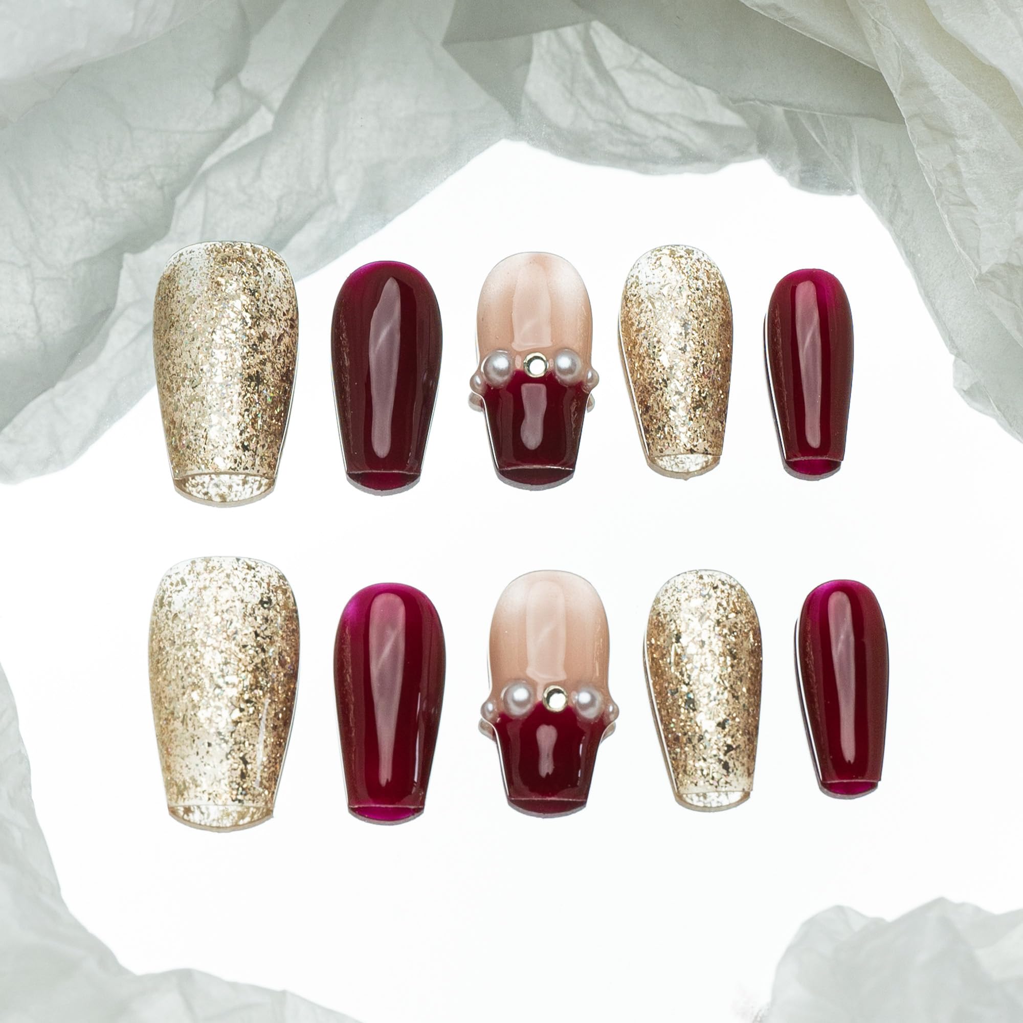 【送料無料】Sun&Beam Nails 手作り ネイルチップ ミディアム ロング コフィン 黒 くろ 銀 ダイヤモンド グリッター ハート つけ爪 デザイン おしゃれ 付け爪 10枚入 (#170 XS) 色：#192、サイズ：XS