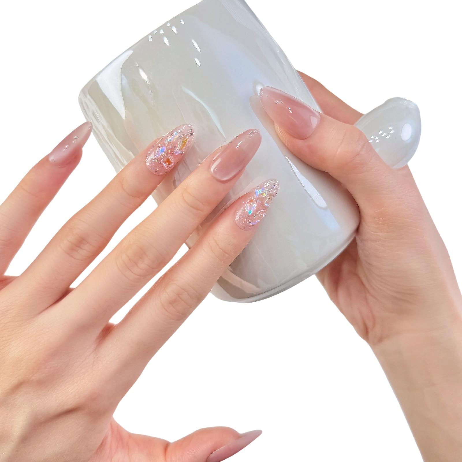 【送料無料】ネイルチップ 100%ハンドメイド 10枚入 XS~Lサイズ対応 ショート 手作り 和風デザイン 付け爪 かわいい おしゃれ 自粘着式 成人式/結婚式/卒業式対応 プレゼント用 自爪保護 簡単装着 光沢ジェル ネイルファイル+両面テープ付き 色：星桃砂04、サイズ：S