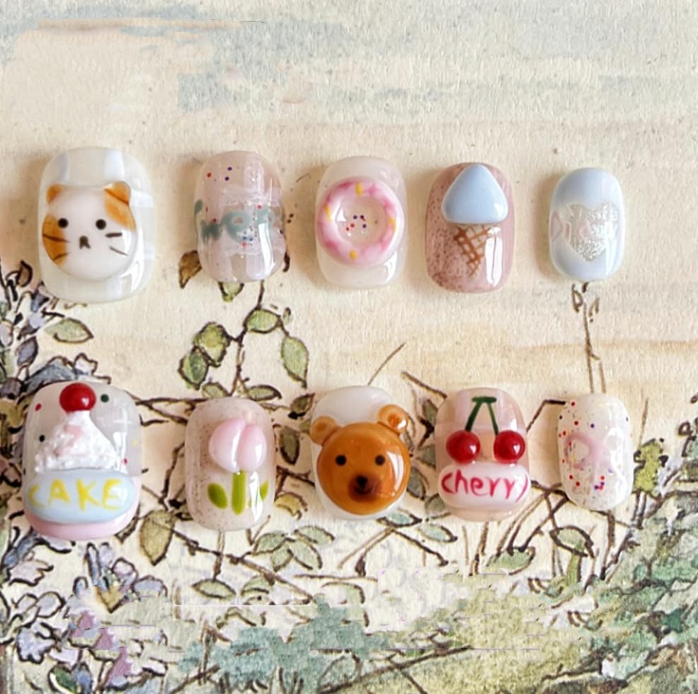 【送料無料】【KOI NAIL】手作り3Dネイルチップ ｜猫 ネコ ニャンコのタマがぐるぐる回れる！！｜ショ..