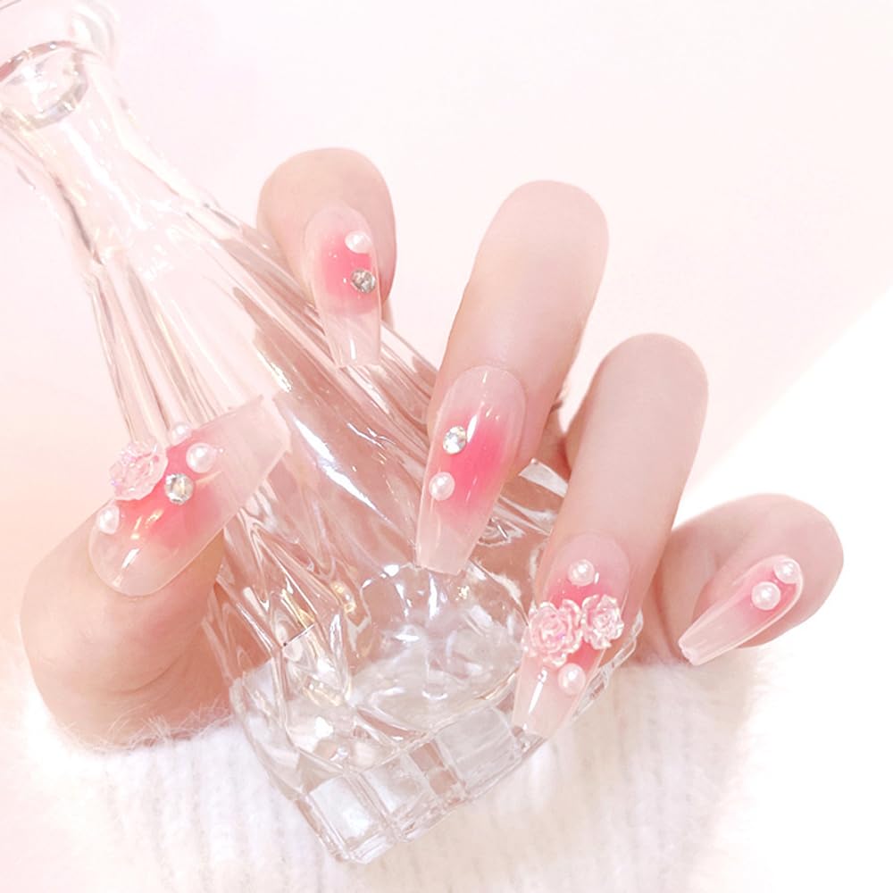 【送料無料】ネイルチップ 24枚入,ネイルチップ ショート 人気 ネイル用品 ネイルシール フィンガースーツネイルチップ ギャル 繰り返し使え かわいい ファッション ネイル 結婚式 卒業式 成人式 デート ネイルツール付き 両 色：桃の花ピンク、サイズ：21×11.6×1.5cm