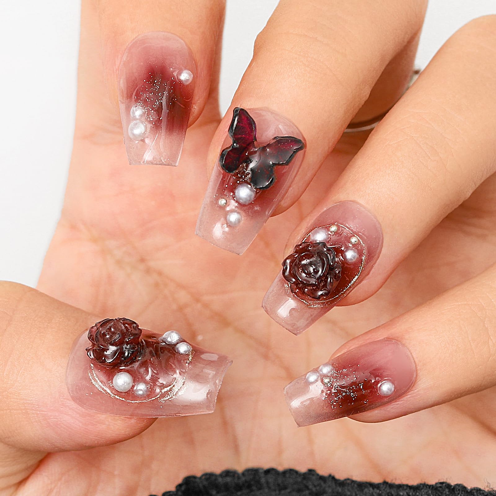 【送料無料】Sethexy 手作りネイルチップ ショートバレリーナチップ 人魚の鱗 立体レリーフ プレスオン..