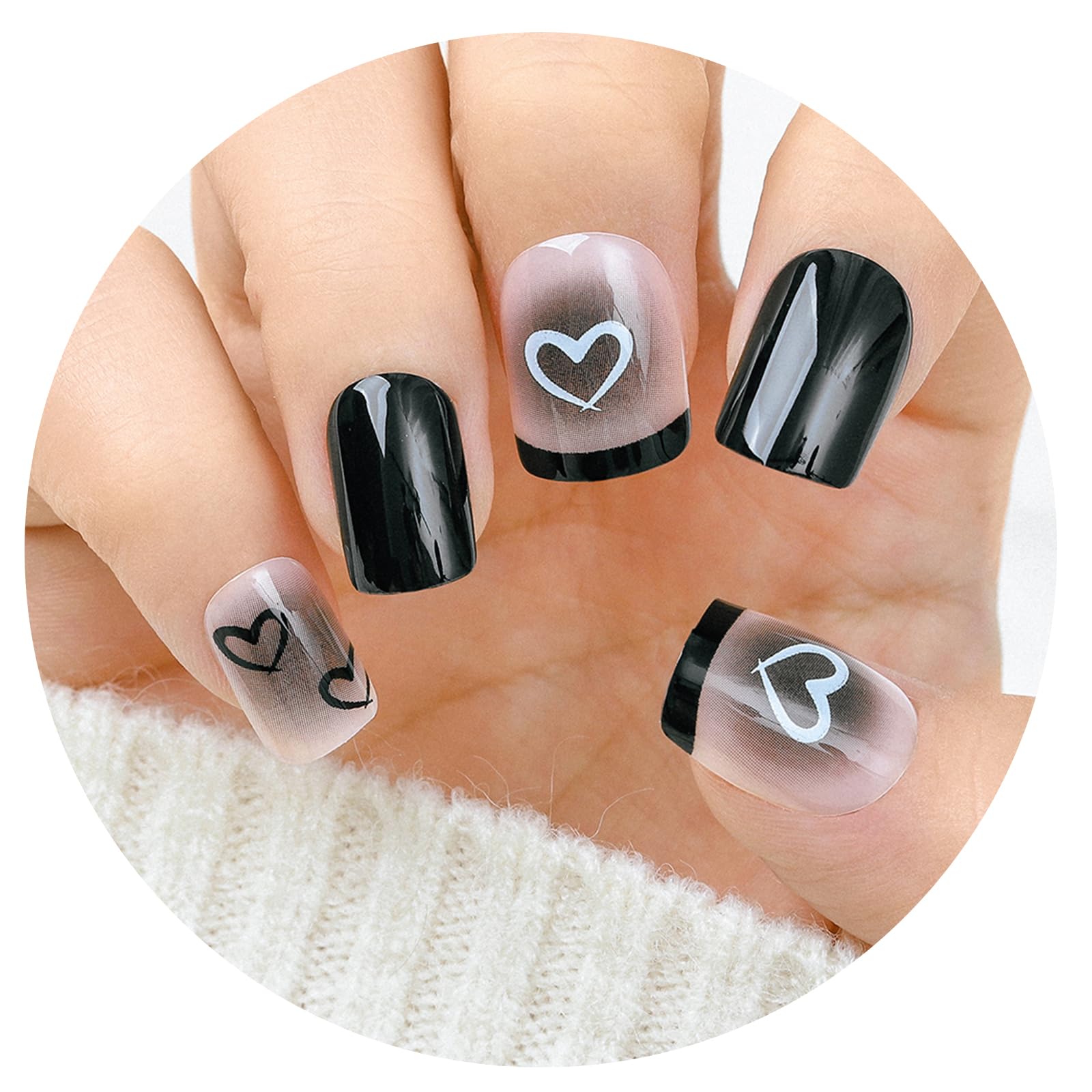 【送料無料】Sethexy 24PCSネイルチップ ベリーショート つけ爪 かわいい キュートな柄 付け爪 立体レリーフ 3D爪 ファッション スクエアチップ 色：ブラック1、サイズ：12 Size