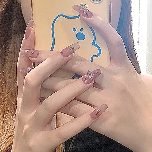 【送料無料】24Pcs 長いネイルピース 取り外し可能 可愛い優雅ネイル リボンの蝶むすび 装飾 バレエシ..