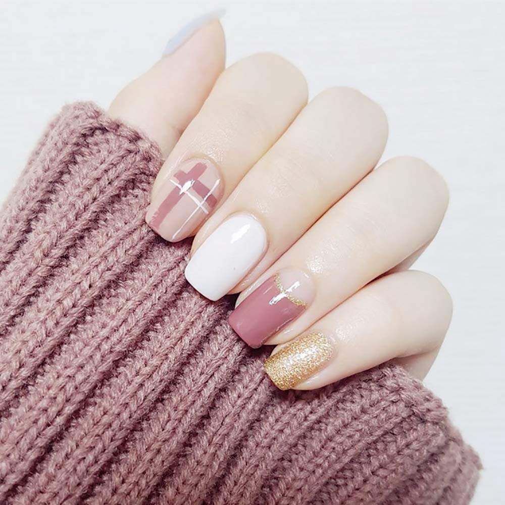 【送料無料】アンチフレンチマニキュア 金粉 ラインパターン 可愛い優雅ネイル 披露宴 パーティー 二次..