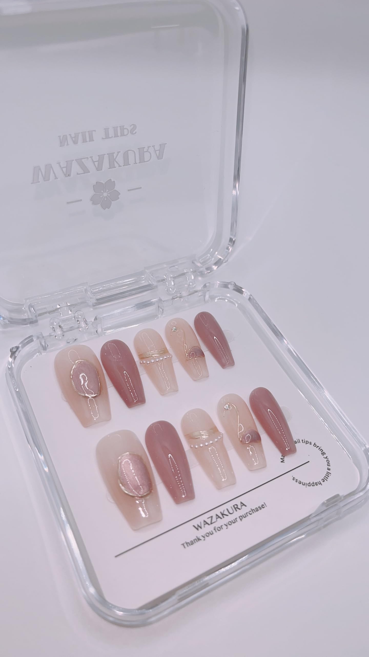 【送料無料】【WAZAKURA】 ネイルチップ 100%ハンドメイド 10枚入り 貼るだけネイル つけづめ つけ爪 可愛い ネイルアート 成人式 袴 ジェルネイル ネイルシール セルフネイル ネイルステッカー おうちネイル ネイルデザイン セルフネイル ネイルアート 色：くすみピンク
