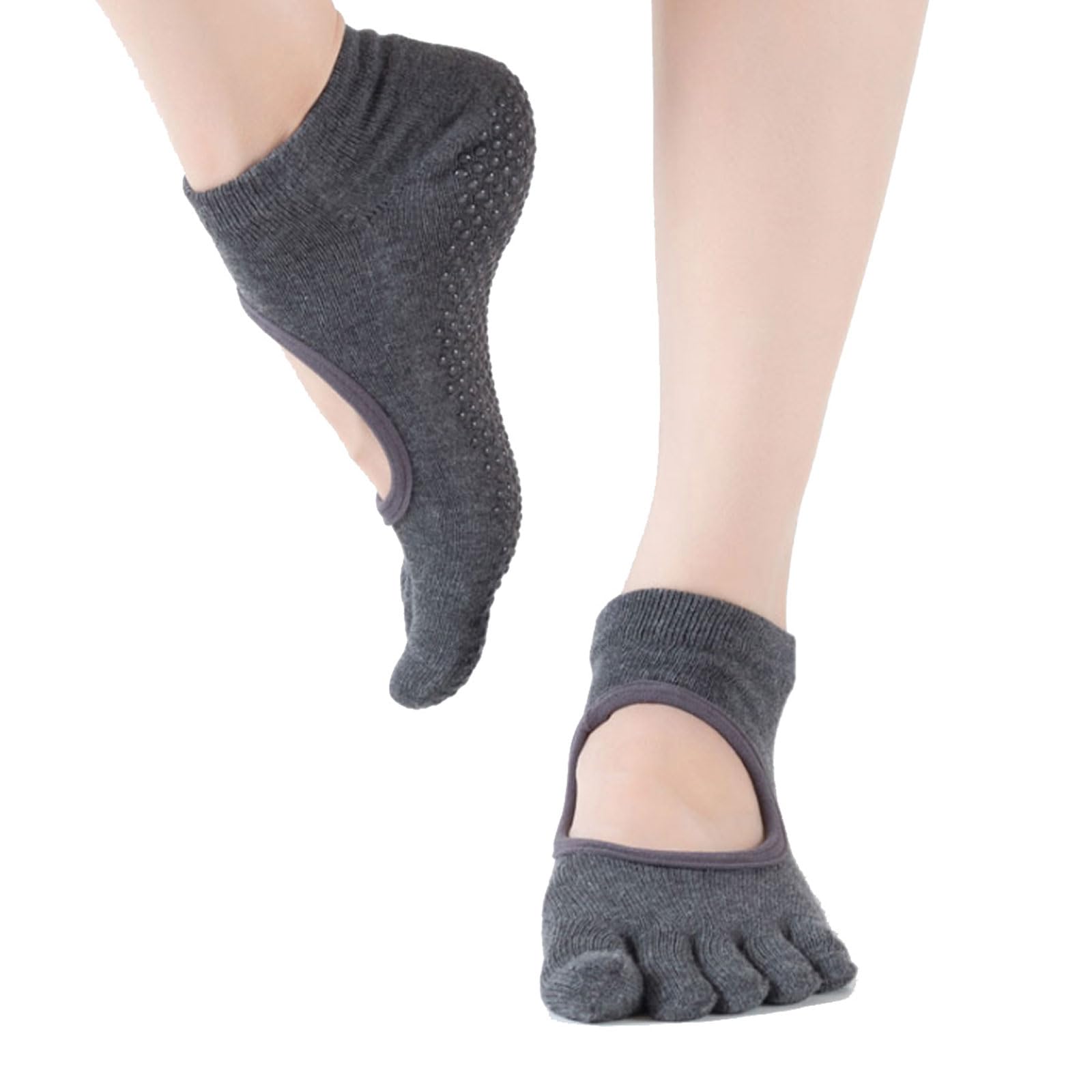 【送料無料】[AVILMORE] ヨガソックス 5本指 滑り止め付き レディース ピラティス バレエ 靴下 室内運動 フリーサイズ 色：ダークグレー、サイズ：Free Size