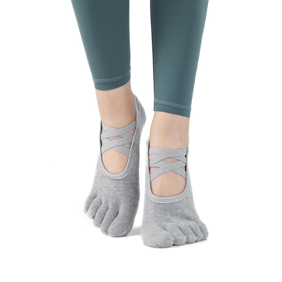 【送料無料】[AVILMORE] ヨガソックス ダブルクロス 5本指 滑り止め付き レディース バレエ ピラティス ヨガ 靴下 ヨガウェア グリップソックス 色：クローズ　ライトグレー、サイズ：Free Size