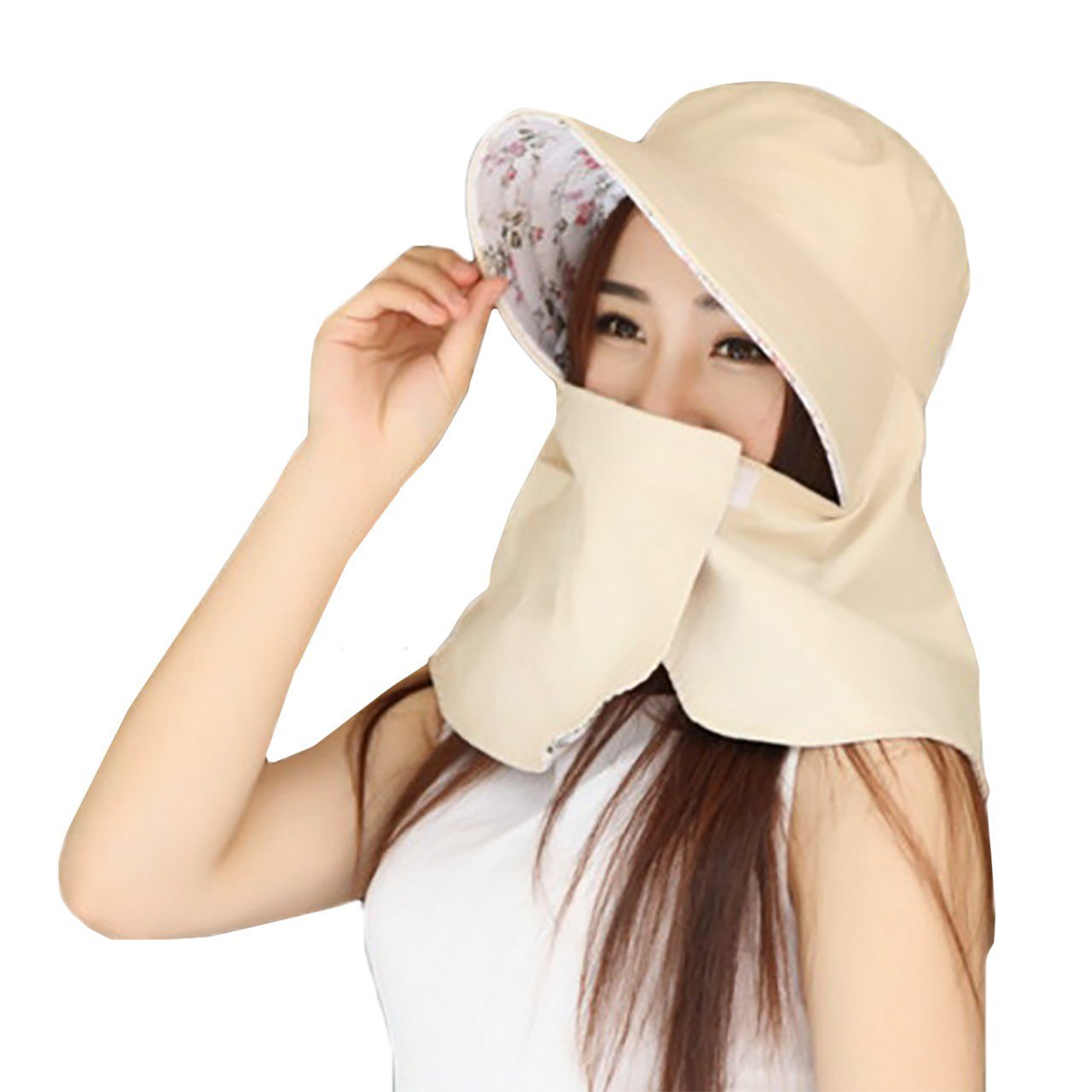 【送料無料】WHITE FANG(ホワイトファング) 帽子 ハット 無地 花柄 おしゃれ 2way リバーシブル 紫外線 UVカット レディース CA018 色：01:ベージュ、サイズ：サイズ