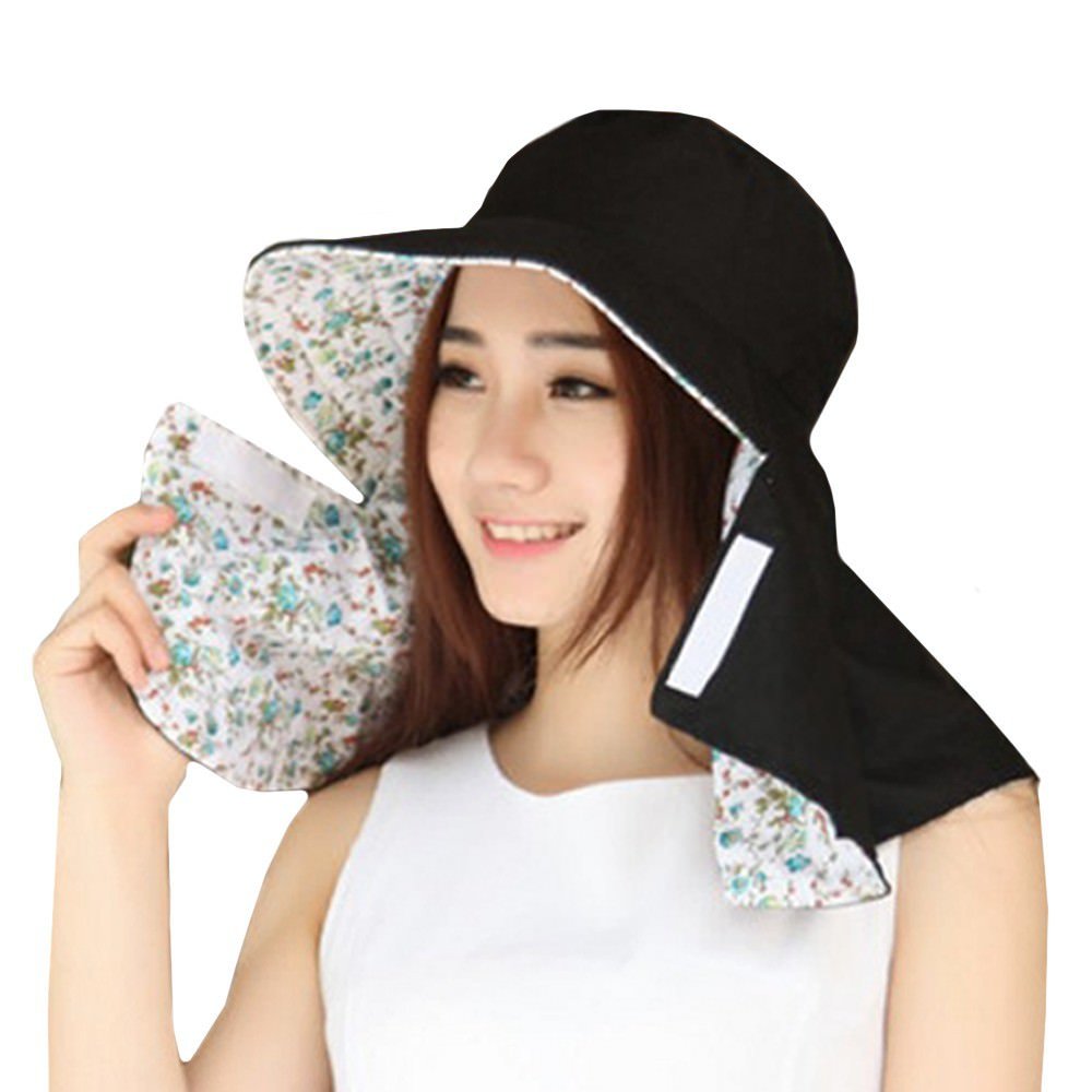 【送料無料】WHITE FANG(ホワイトファング) 帽子 ハット 無地 花柄 おしゃれ 2way リバーシブル 紫外線 UVカット レディース CA018 色：03:ブラック、サイズ：サイズ