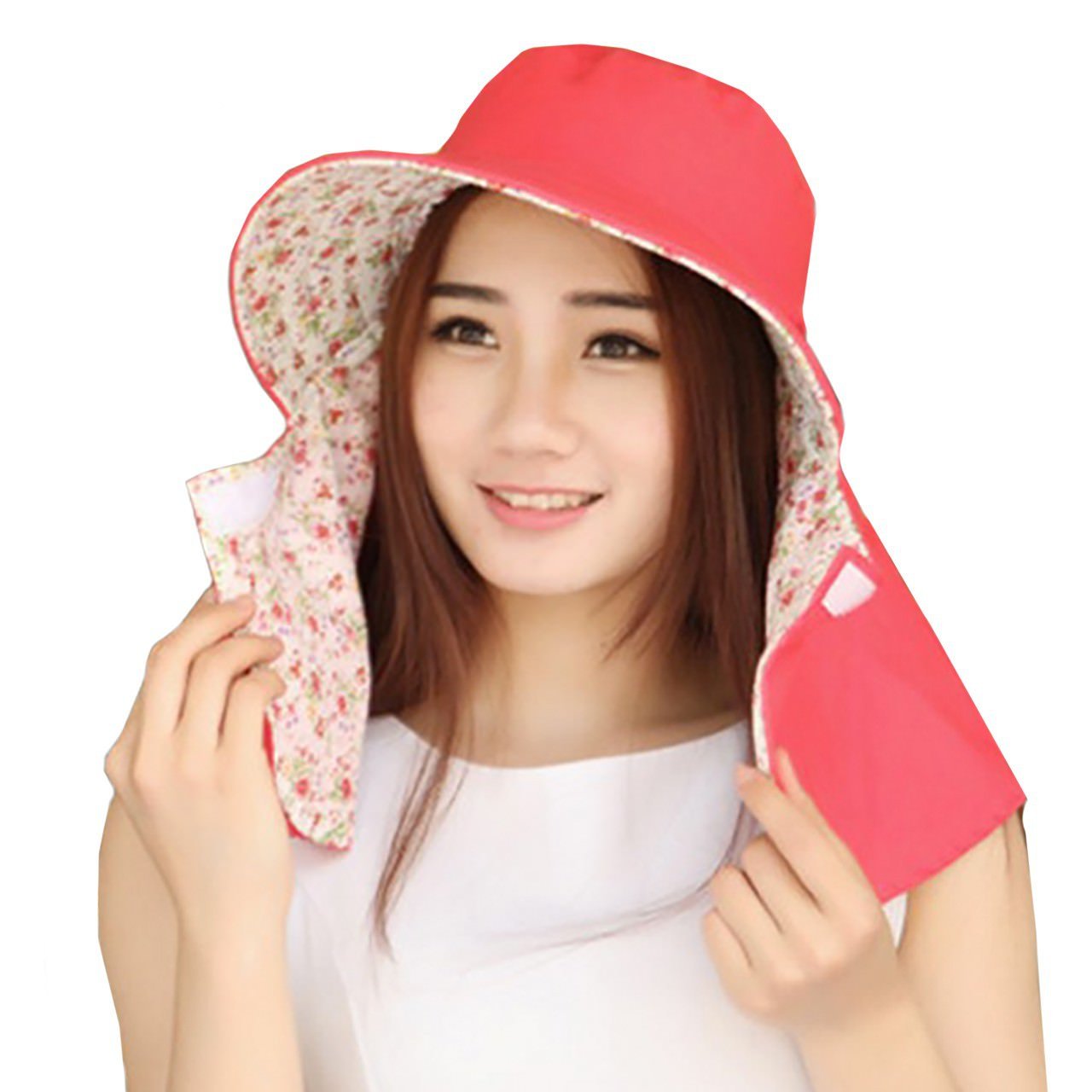 【送料無料】WHITE FANG(ホワイトファング) 帽子 ハット 無地 花柄 おしゃれ 2way リバーシブル 紫外線 UVカット レディース CA018 色：02:ピンク、サイズ：サイズ