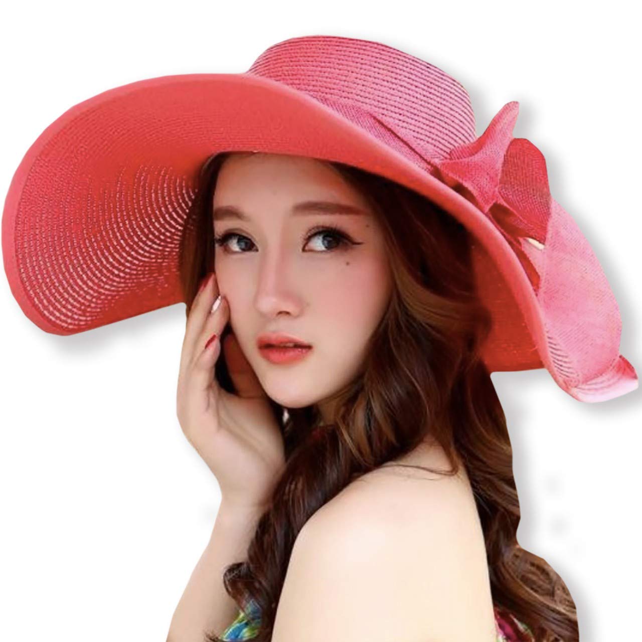 【送料無料】WHITE FANG(ホワイトファング) 麦わら 帽子 ハット セレブ 折りたたみ つば広 紫外線 UV 日よけ レディース CA127 色：07:レッド、サイズ：サイズ
