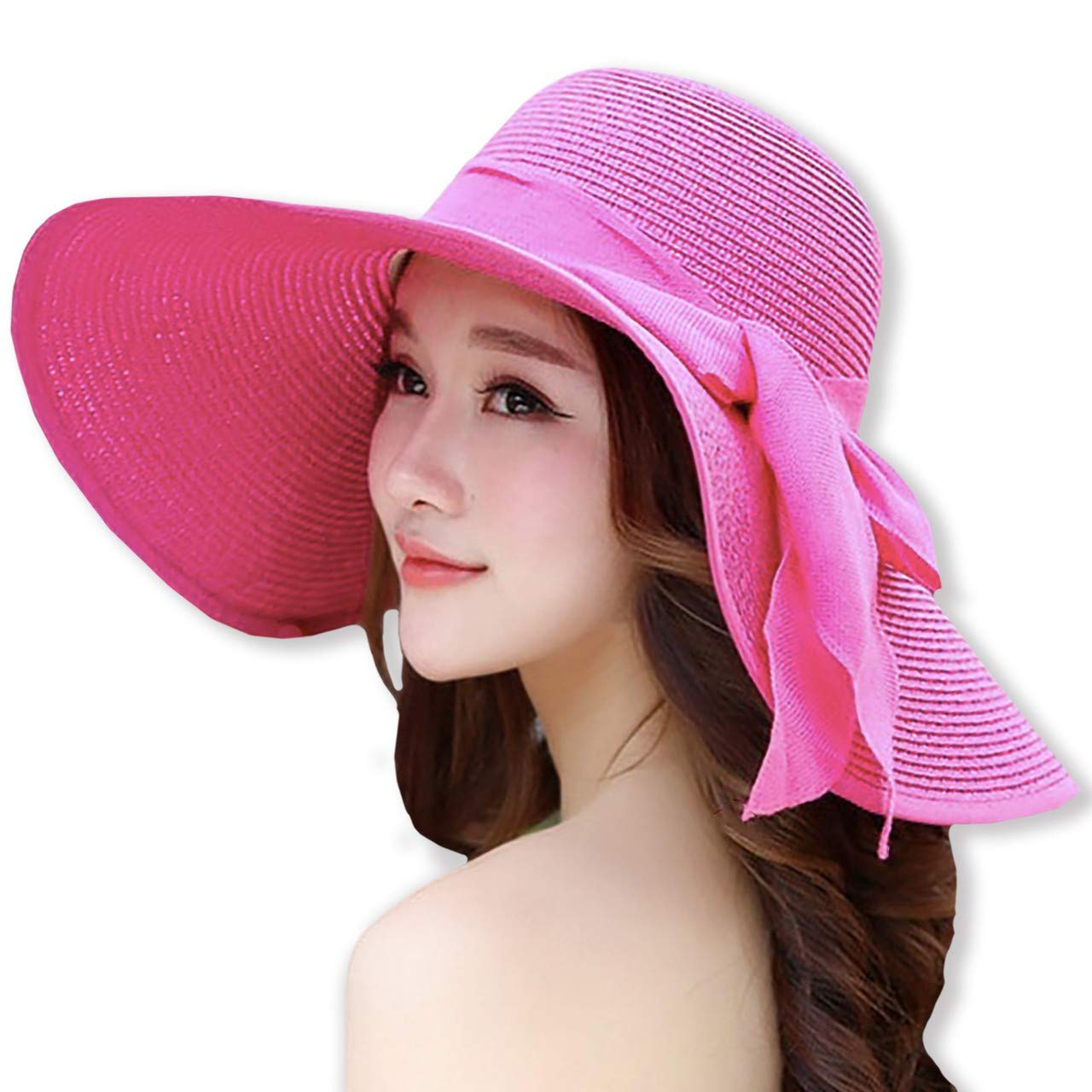 【送料無料】WHITE FANG(ホワイトファング) 麦わら 帽子 ハット セレブ 折りたたみ つば広 紫外線 UV 日よけ レディース CA127 色：08:ローズピンク、サイズ：サイズ