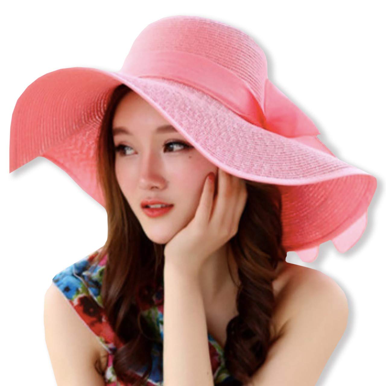 【送料無料】WHITE FANG(ホワイトファング) 麦わら 帽子 ハット セレブ 折りたたみ つば広 紫外線 UV 日よけ レディース CA127 色：09:ピンク、サイズ：サイズ