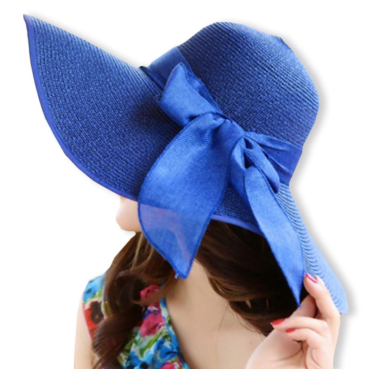 【送料無料】WHITE FANG(ホワイトファング) 麦わら 帽子 ハット セレブ 折りたたみ つば広 紫外線 UV 日よけ レディース CA127 色：05:ブルー、サイズ：サイズ