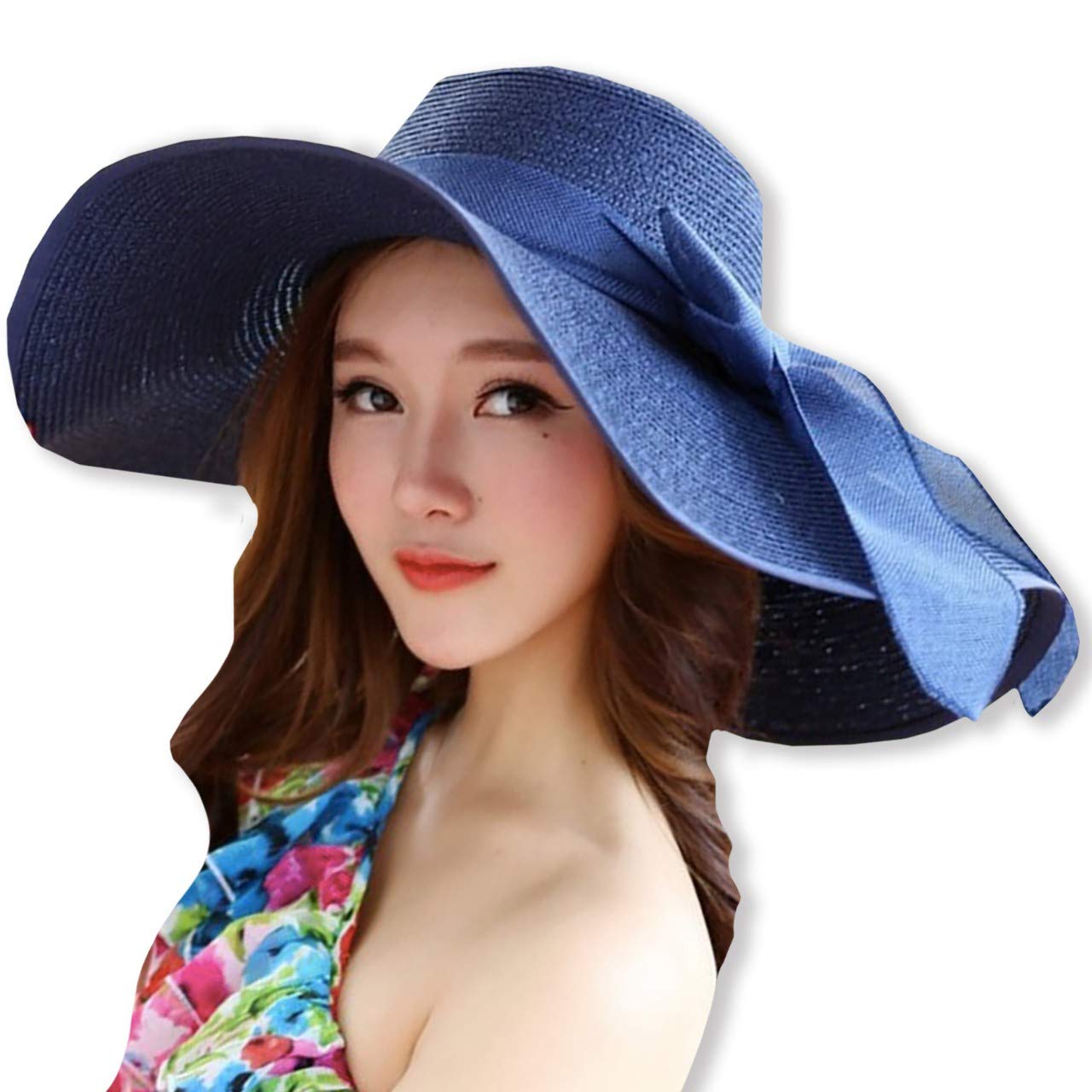 【送料無料】WHITE FANG(ホワイトファング) 麦わら 帽子 ハット セレブ 折りたたみ つば広 紫外線 UV 日よけ レディース CA127 色：04:ネイビー、サイズ：サイズ