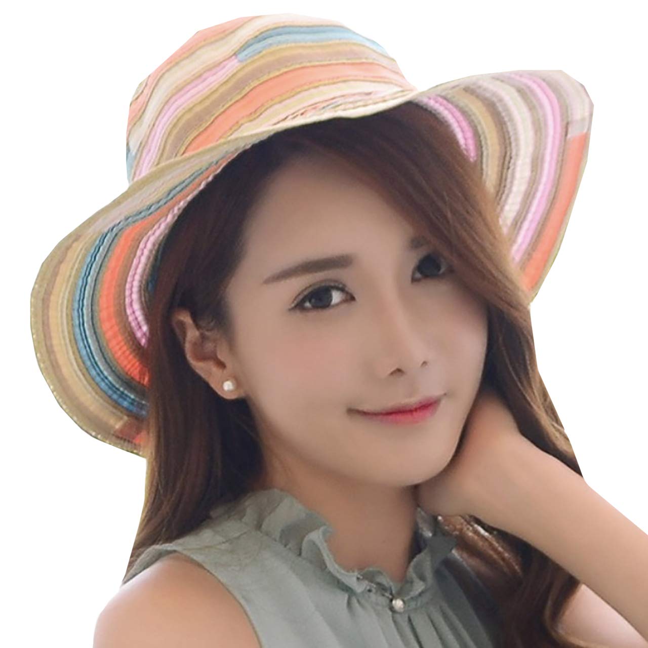 【送料無料】WHITE FANG(ホワイトファング) 帽子 ハット カラフル マーブル 折りたたみ つば広 紫外線 UV 日よけ レディース CA250 色：05:オレンジ、サイズ：サイズ