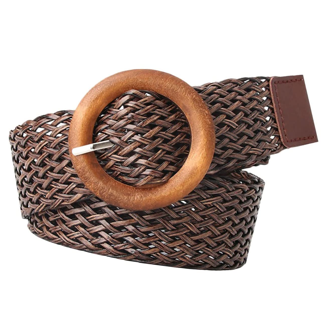 【送料無料】WHITE FANG(ホワイトファング) 編み込み メッシュ ウエスト ベルト レザー サッシュ 革 カジュアル レディース BT272 (コーヒー)