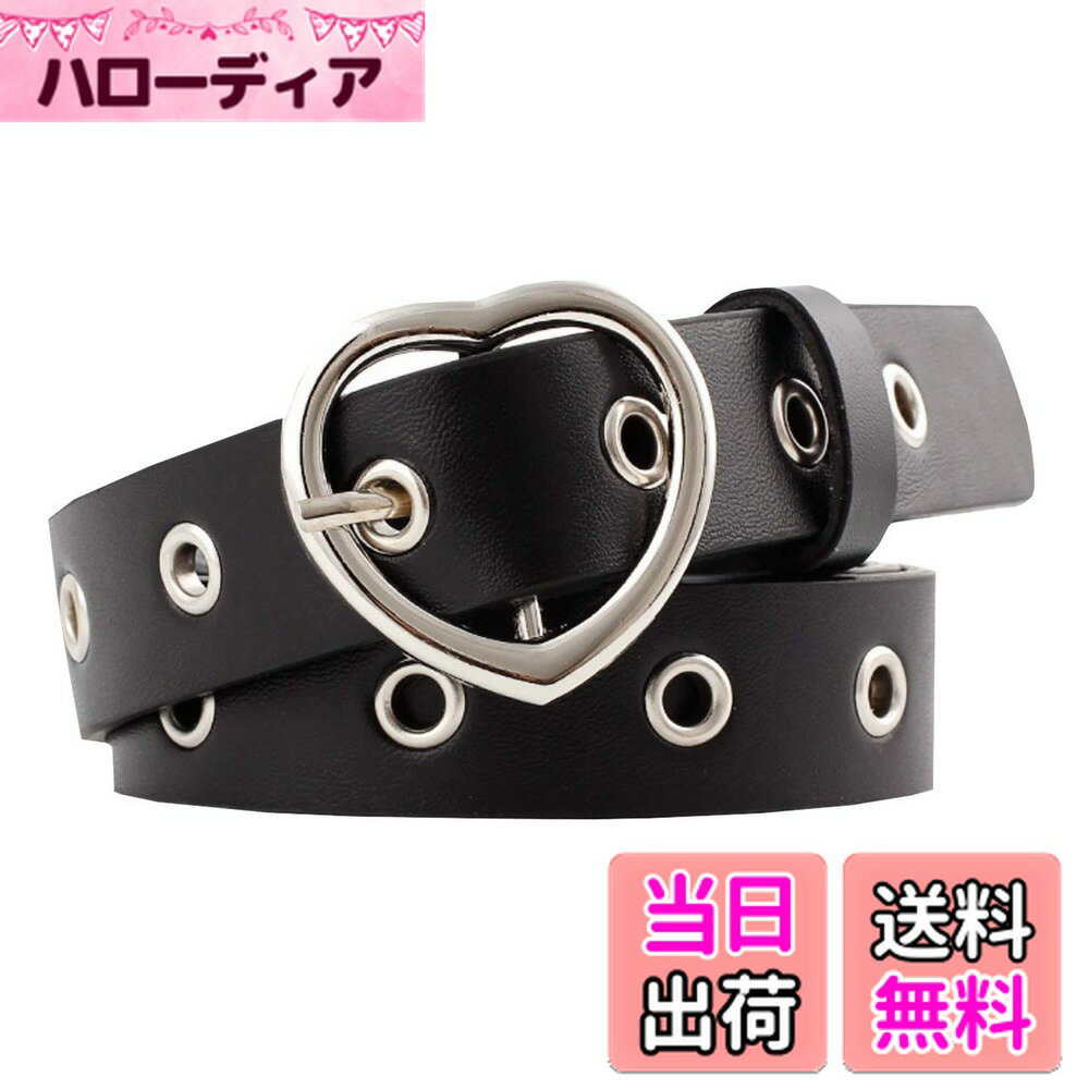 【送料無料】WHITE FANG(ホワイトファング) レザー ベルト おしゃれ 細い カジュアル ハート バックル 穴あき 皮 革 レディース BT070 色：07:ブラック、サイズ：サイズ