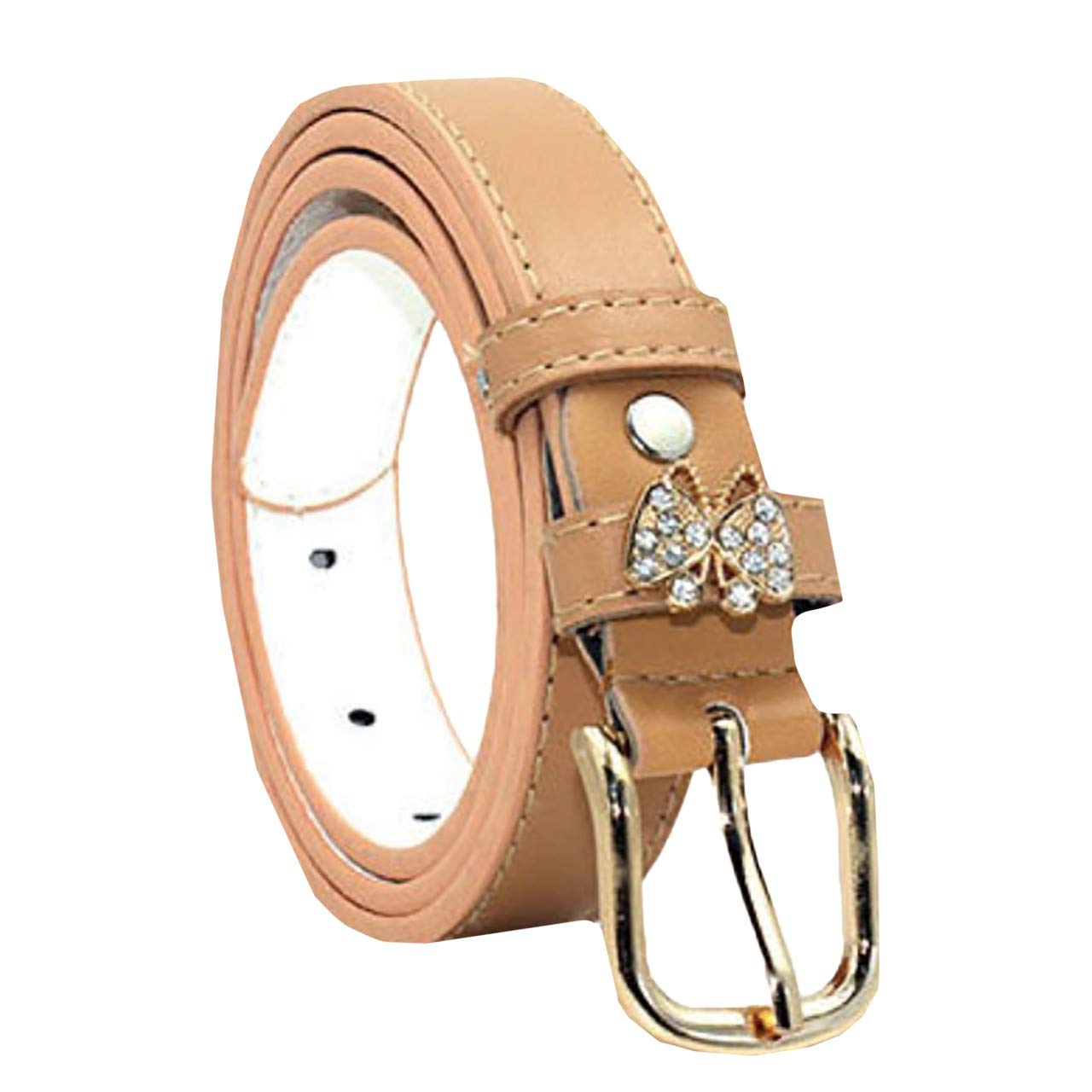 【送料無料】WHITE FANG(ホワイトファング) レザー ベルト バタフライ カジュアル ラインストーン アクセ おしゃれ レディース BT087 色：05:キャメル、サイズ：サイズ
