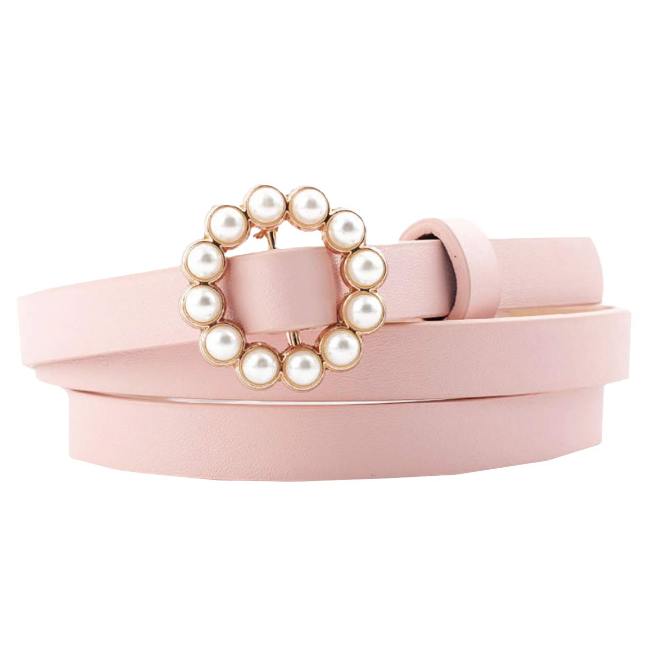 【送料無料】WHITE FANG(ホワイトファング) レザー ベルト おしゃれ 細い カジュアル パール リング バックル 皮 革 レディース BT125 色：06:ピンク、サイズ：サイズ