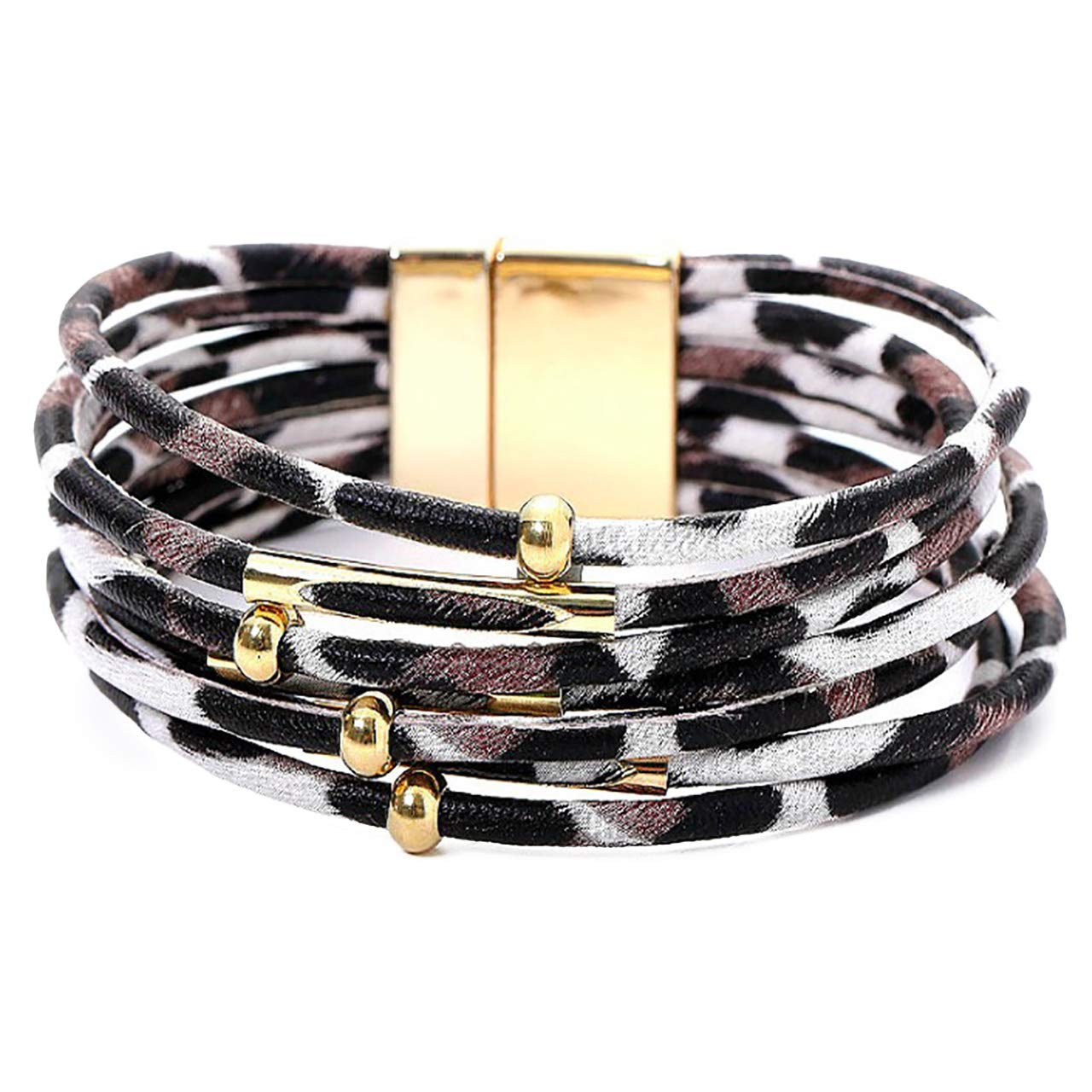 【送料無料】WHITE FANG(ホワイトファング) レザーブレスレット ファッション チタン ヒョウ柄 アニマル レディース AZ008 色:01:ホワイト、...