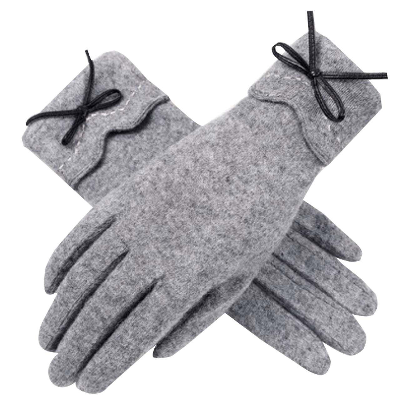 【送料無料】WHITE FANG(ホワイトファング) 手袋 グローブ 秋冬 防寒 リボン おしゃれ かわいい スマホ 対応 裏起毛 レディース NT097 色：02:グレー、サイズ：サイズ