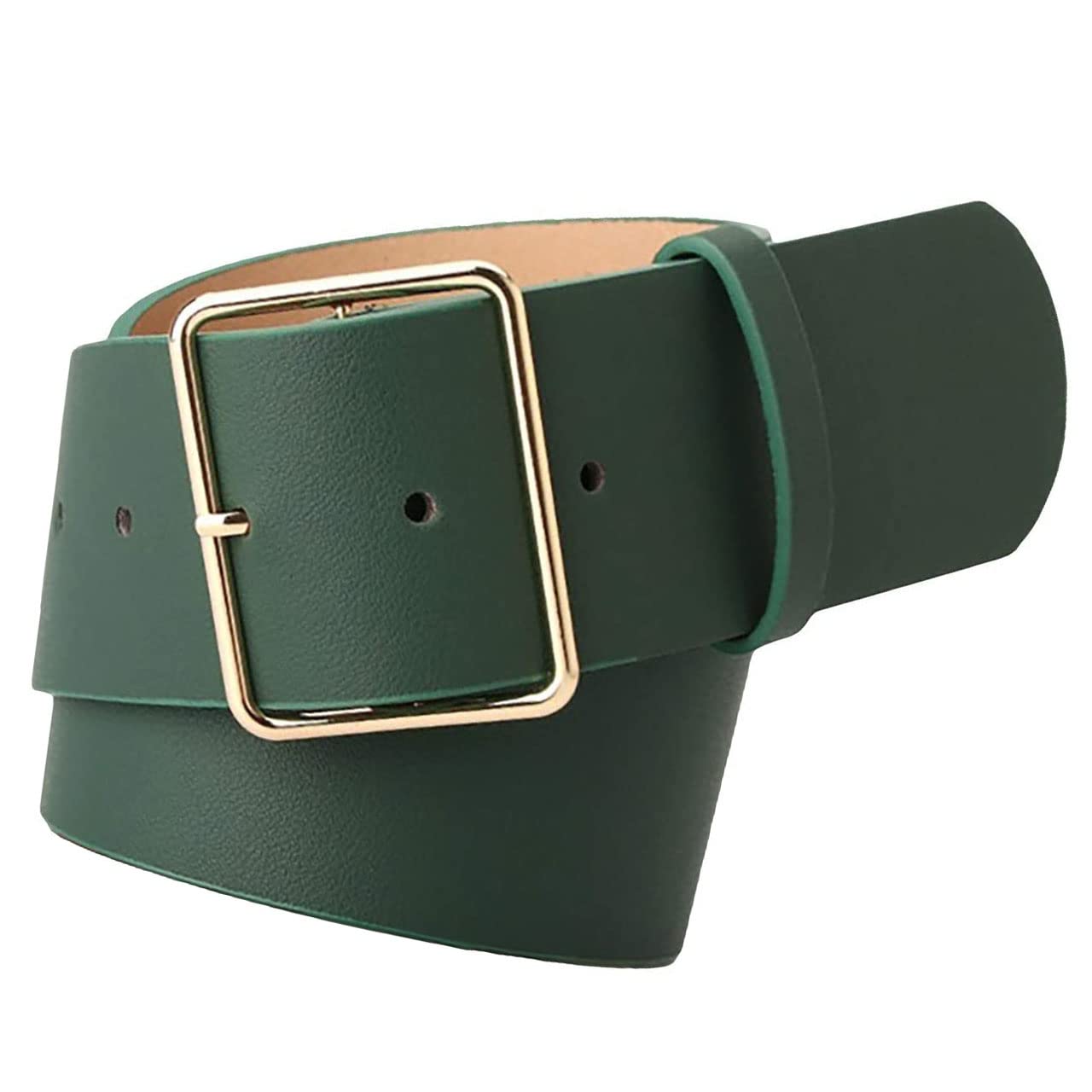 【送料無料】WHITE FANG(ホワイトファング) ワイド ベルト フェイク レザー 太 幅広 ウエスト カジュアル レディース BT275 (グリーン) 色：グリーン、サイズ：100