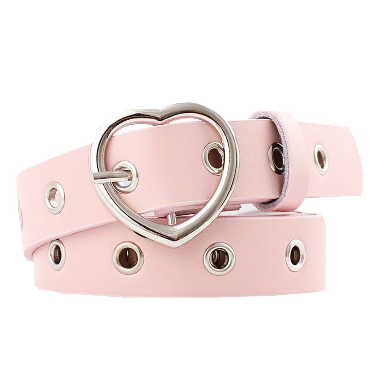 【送料無料】WHITE FANG(ホワイトファング) レザー ベルト おしゃれ 細い カジュアル ハート バックル 穴あき 皮 革 レディース BT070 色：03:ピンク、サイズ：サイズ
